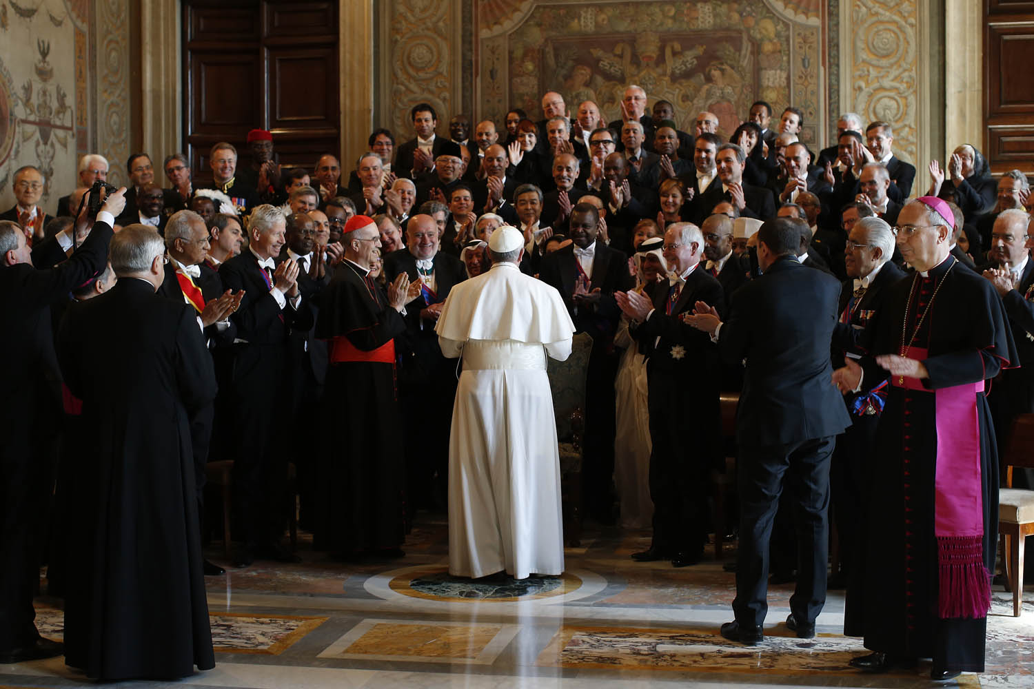 March 22, 2013. Pope Francis greets foreign diplomats during an audience with the diplomatic corps at the Vatican. Pope Francis called for the Roman Catholic Church to  intensify  its dialogue with Islam, echoing hopes in the Muslim world for better ties with the Vatican during his reign.