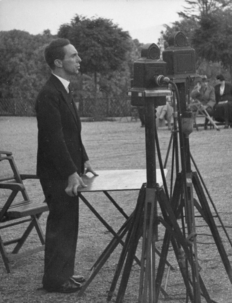 Nazi Propaganda Minister Joseph Goebbels delivers a radio address, Geneva, September 1933.