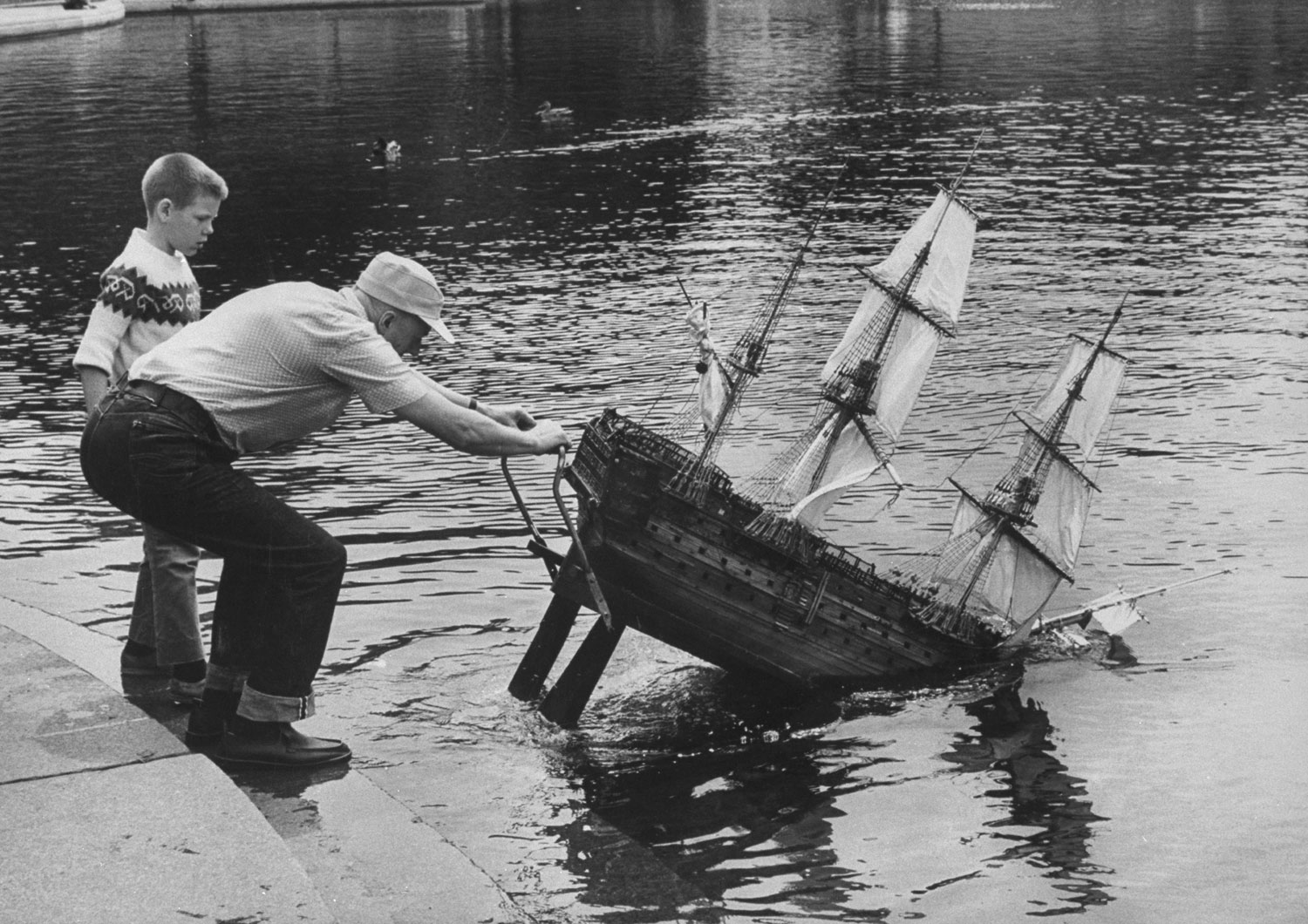 Nelson's flagship 'Victory' gets a tender launching by its builder, Arthur Langton.
