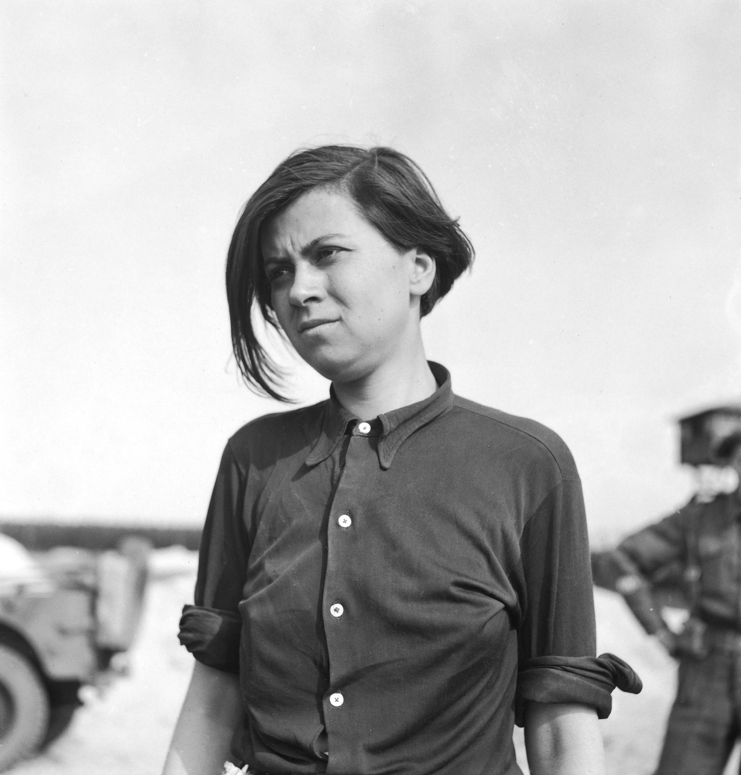 Annaliese Kohlmann, former Nazi female guard noted for her cruelty, Bergen-Belsen, 1944.