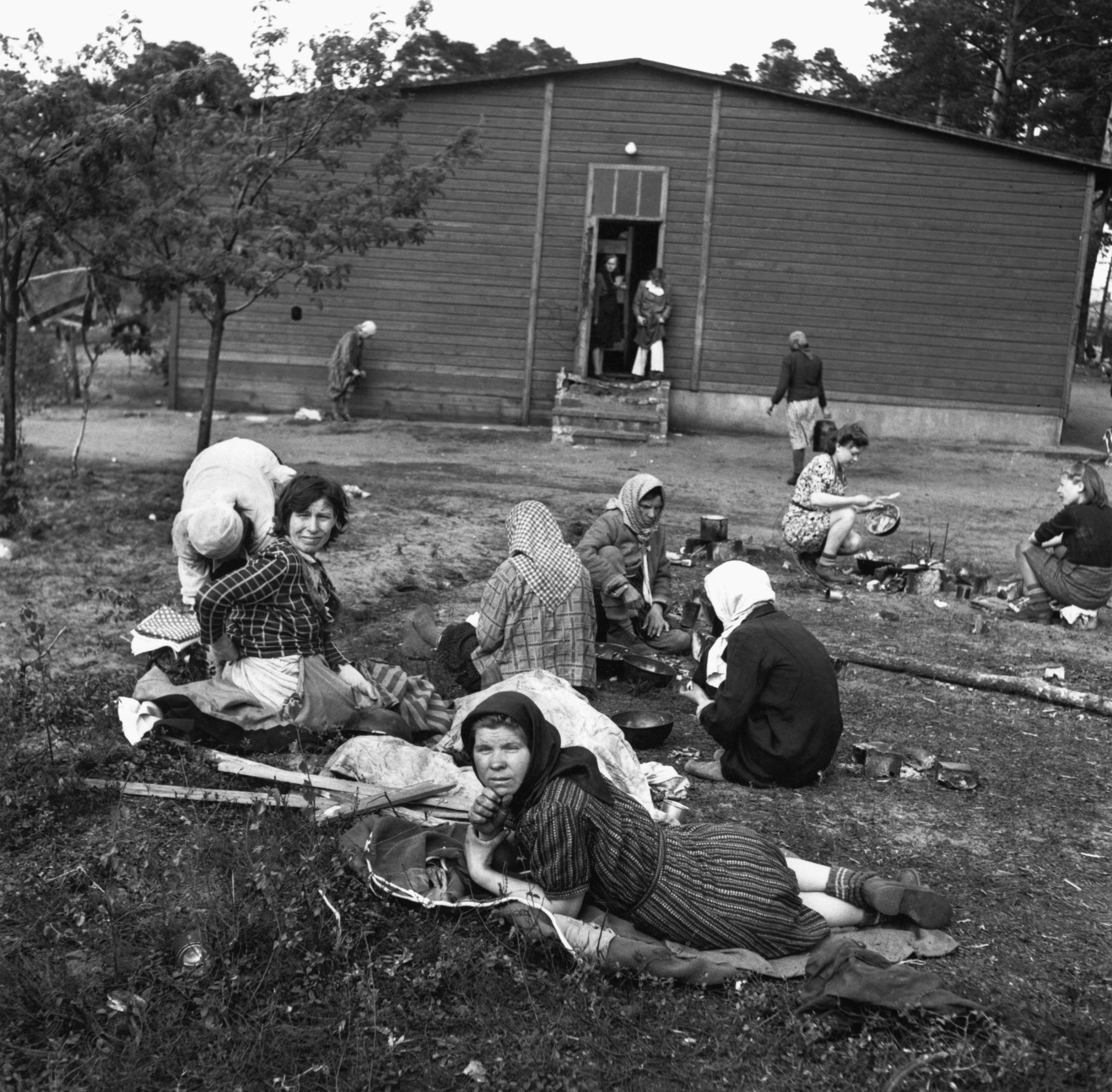 A group of women at the liberated Bergen-Belsen concentration camp in Lower Saxony during World War II, 1945.