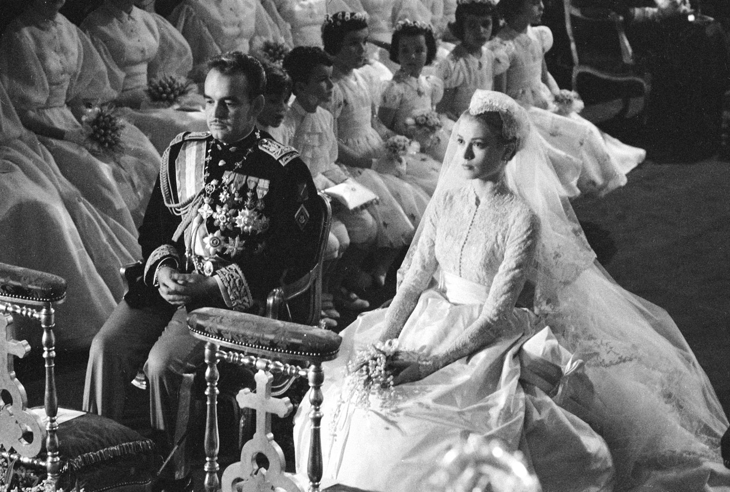 Grace Kelly and Prince Rainier wed, St. Nicholas Cathedral, Monaco, April 19, 1956.