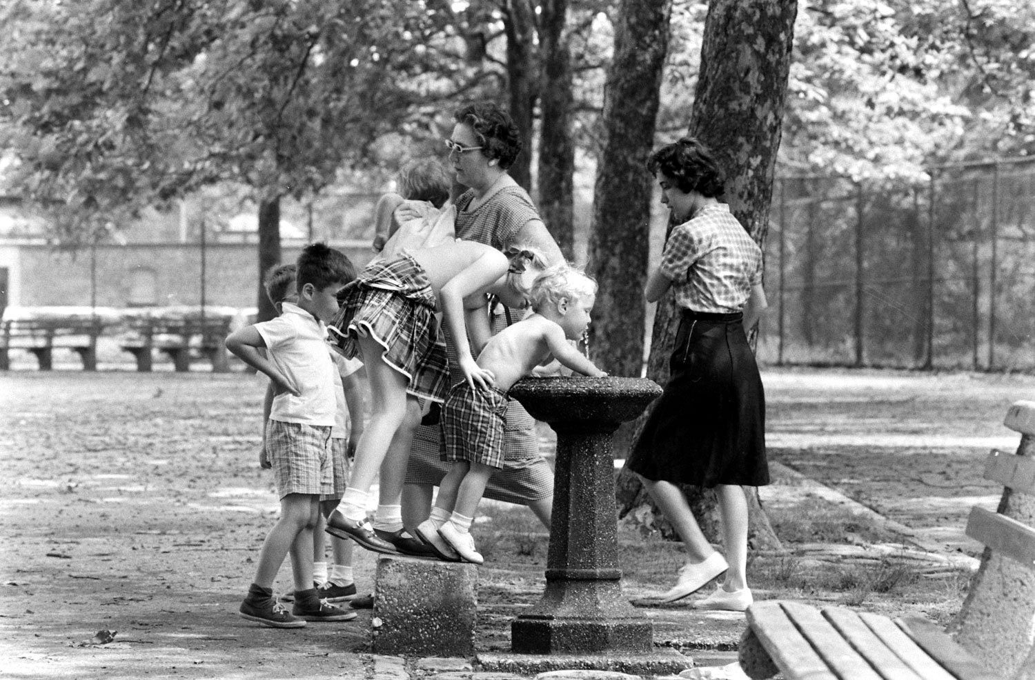 Water fountain, Central Park, 1961.