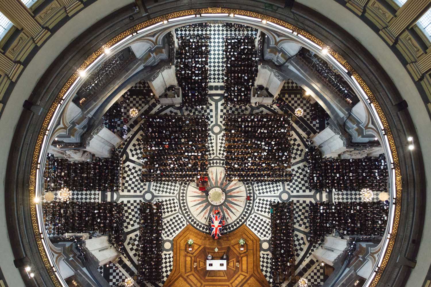 April 17, 2013. Guests take their seats during the Ceremonial funeral of former British Prime Minister Baroness Thatcher at St Paul's Cathedral in London.