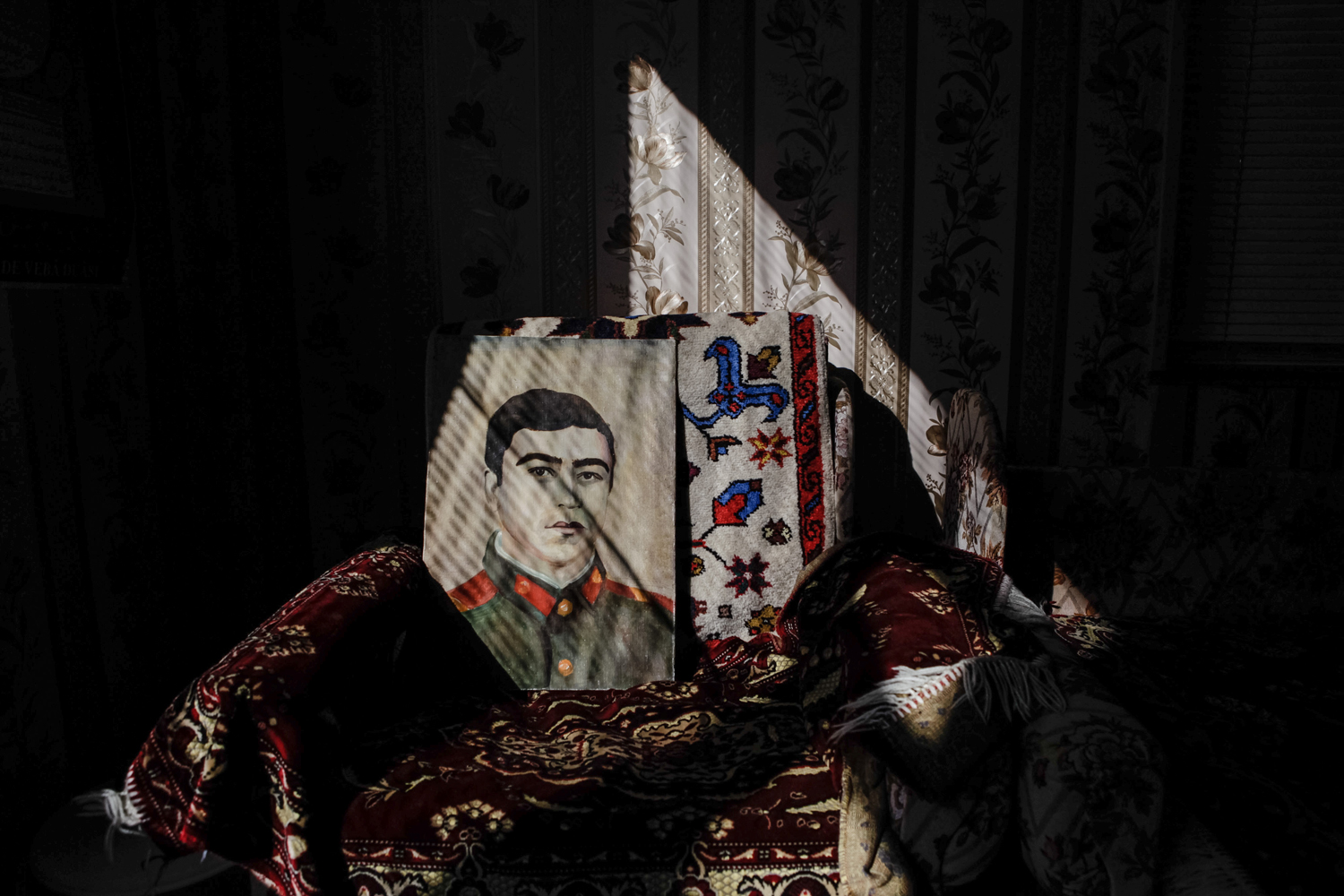 A portrait of a military man seen in a village house in Bezhta.