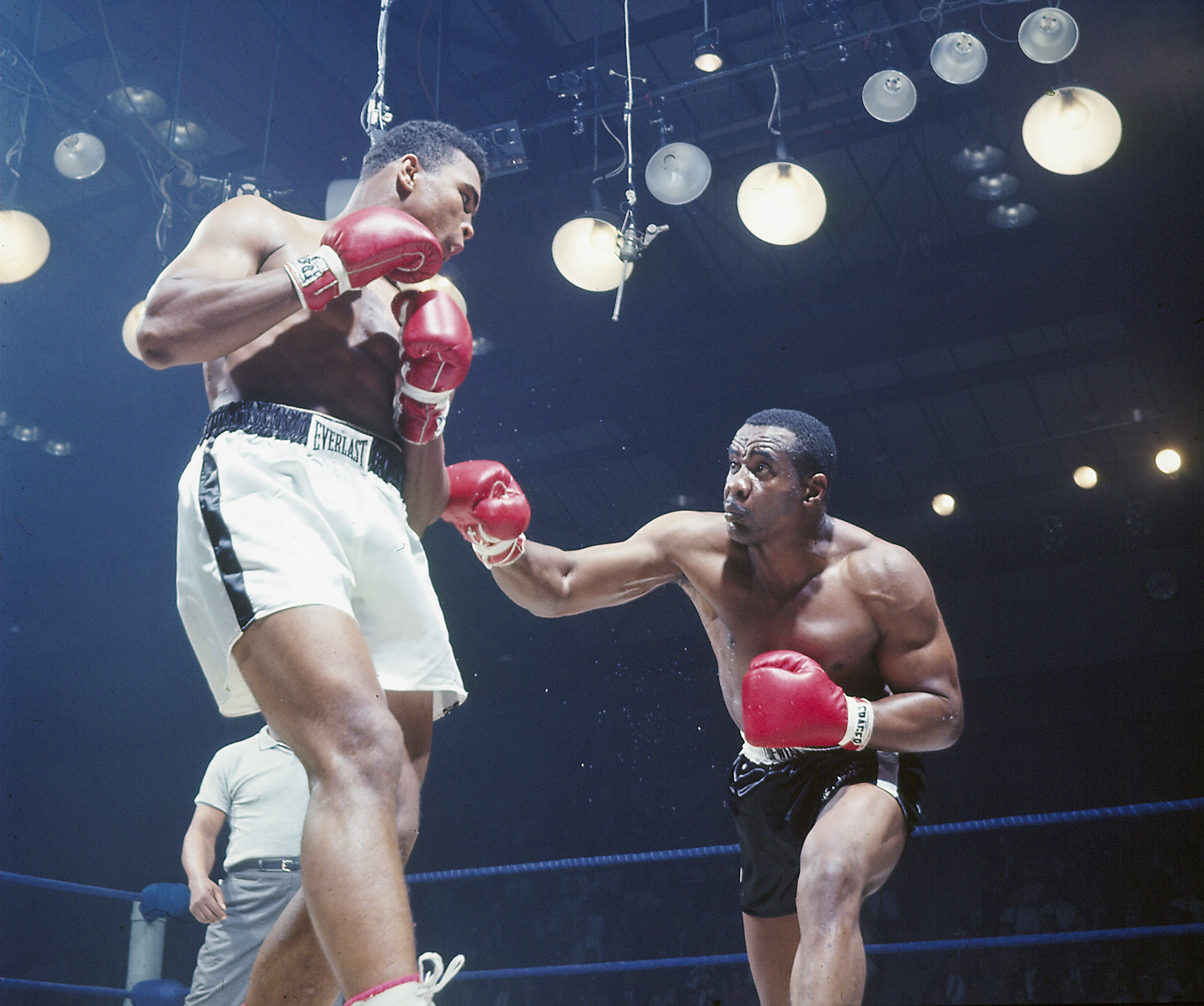 Muhammad Ali (left) and Sonny Liston, Lewiston, Maine, May 25, 1965.