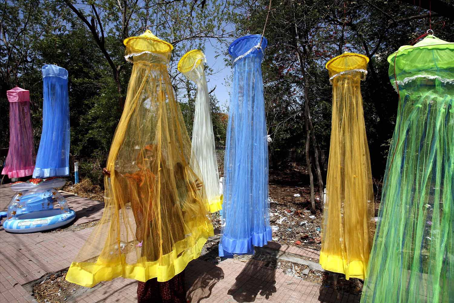Mosquito nets for sale on a street in Bhopal