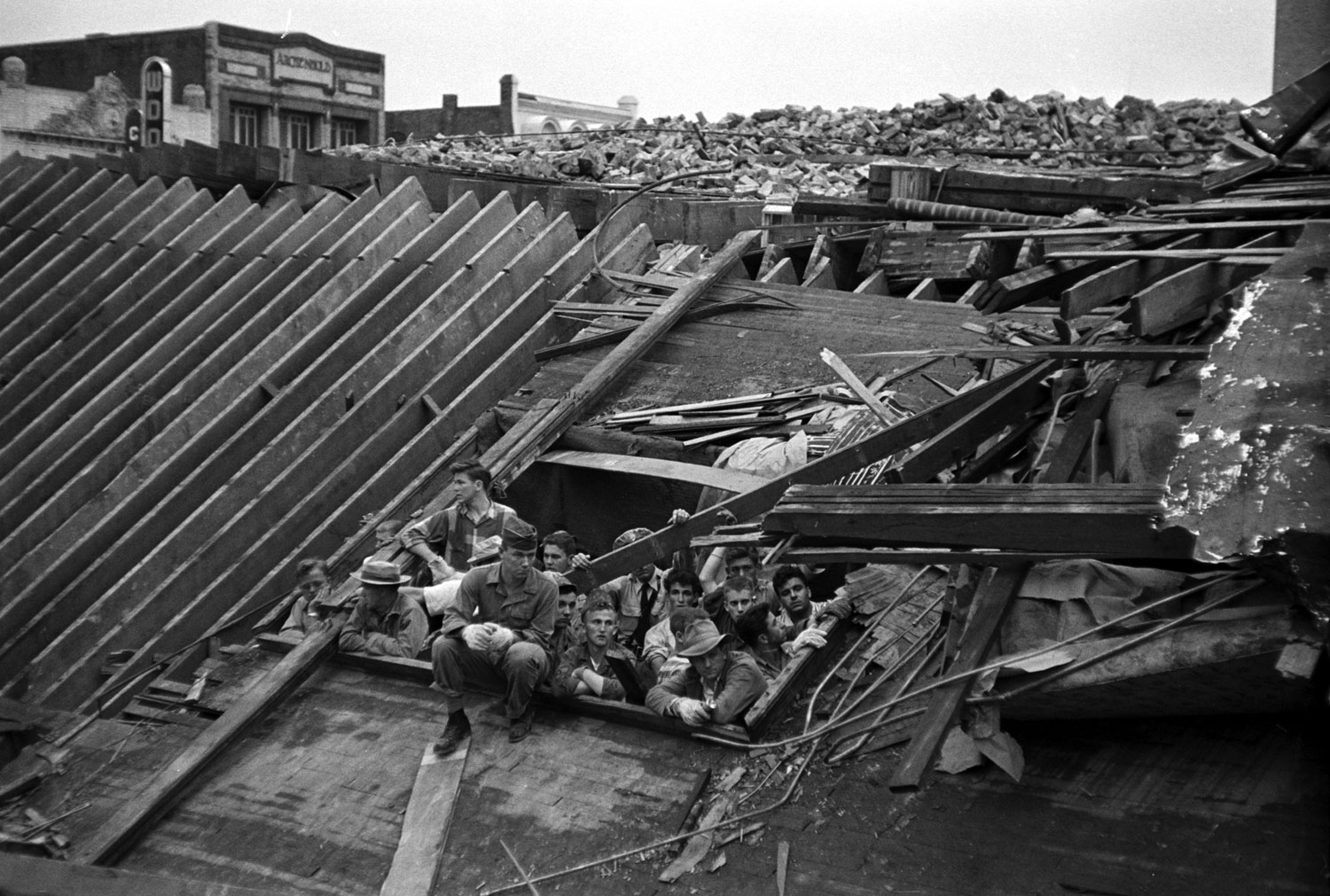 Scene of destruction in Waco, Texas, after an F5 tornado hit, May 1953.