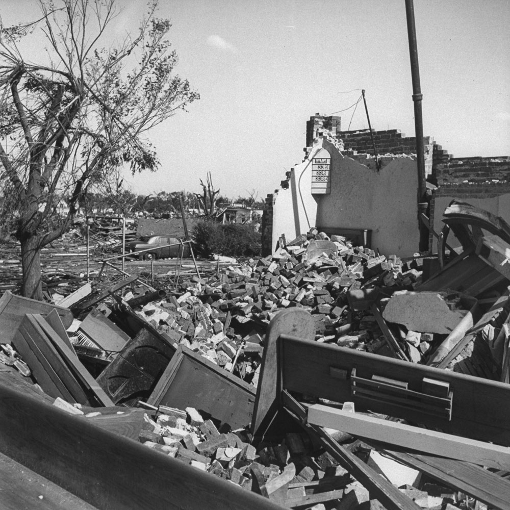 Aftermath of the deadly F5 Blackwell Tornado, Oklahoma, May 1955.