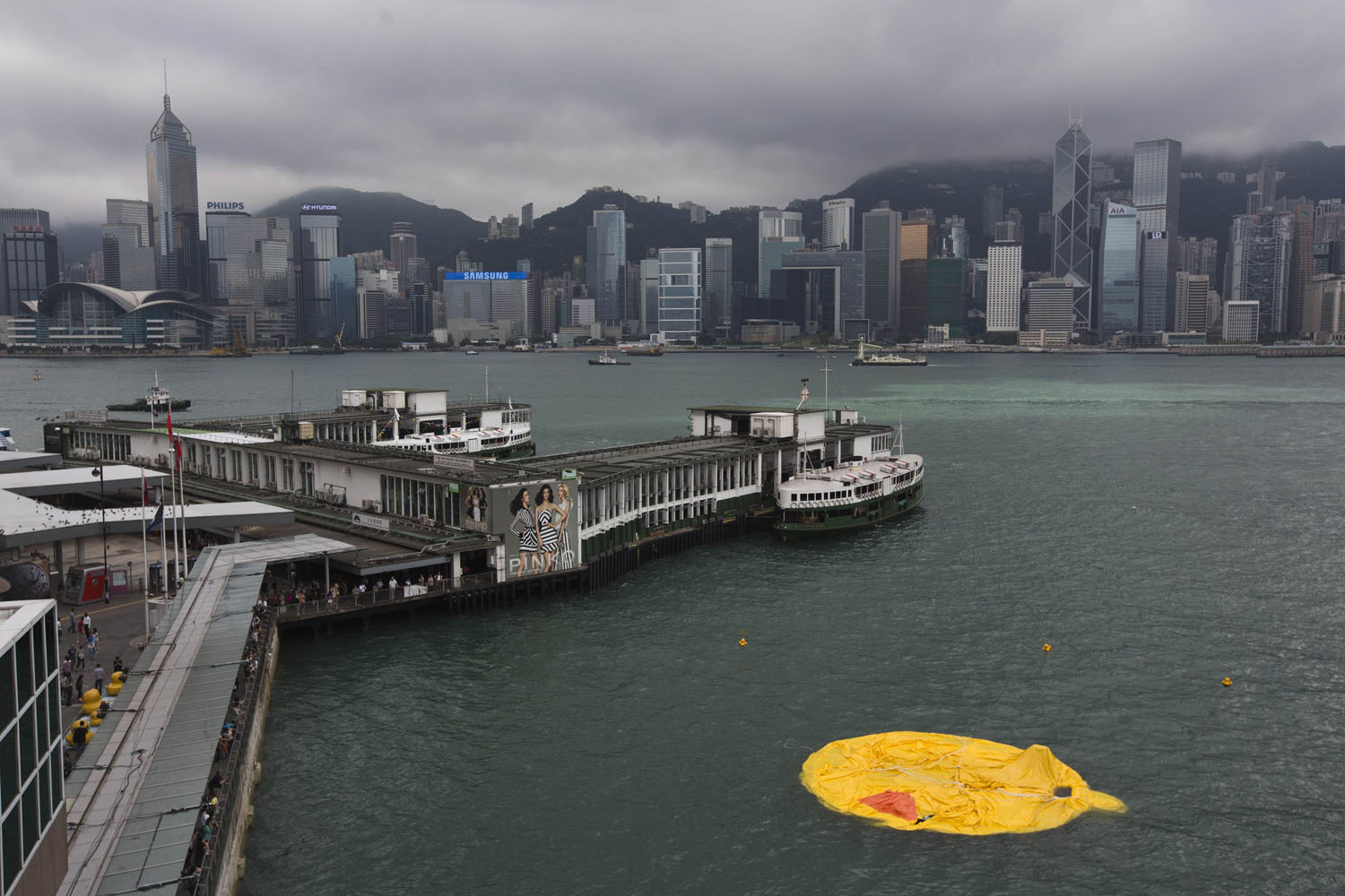 A deflated Rubber Duck by Dutch conceptual artist Florentijn Hofman floats on Hong Kong's Victoria Harbour