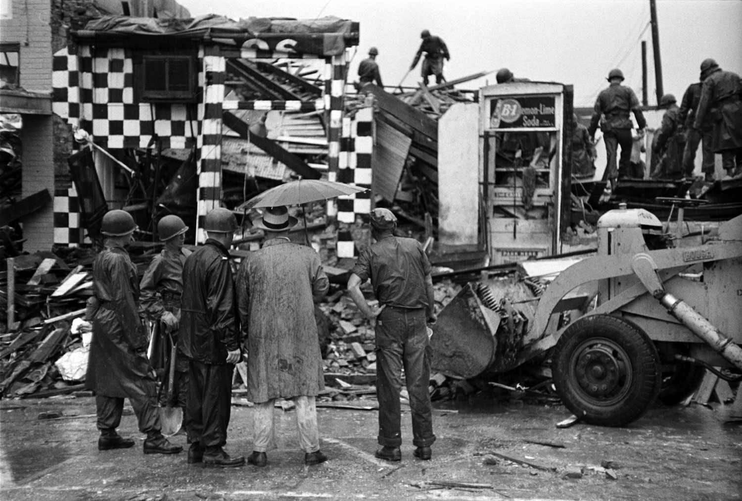 Clean-up and recovery efforts in Waco, Texas, after an F5 tornado hit the city, May 1953.