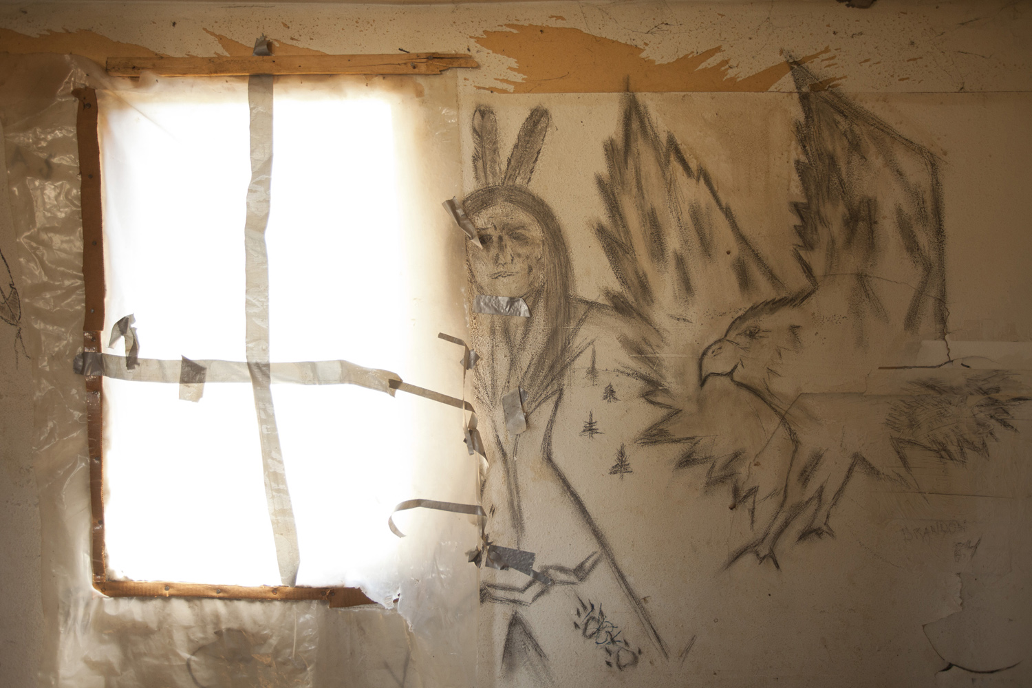 Drawings on the wall of a home in Pine Ridge, SD.