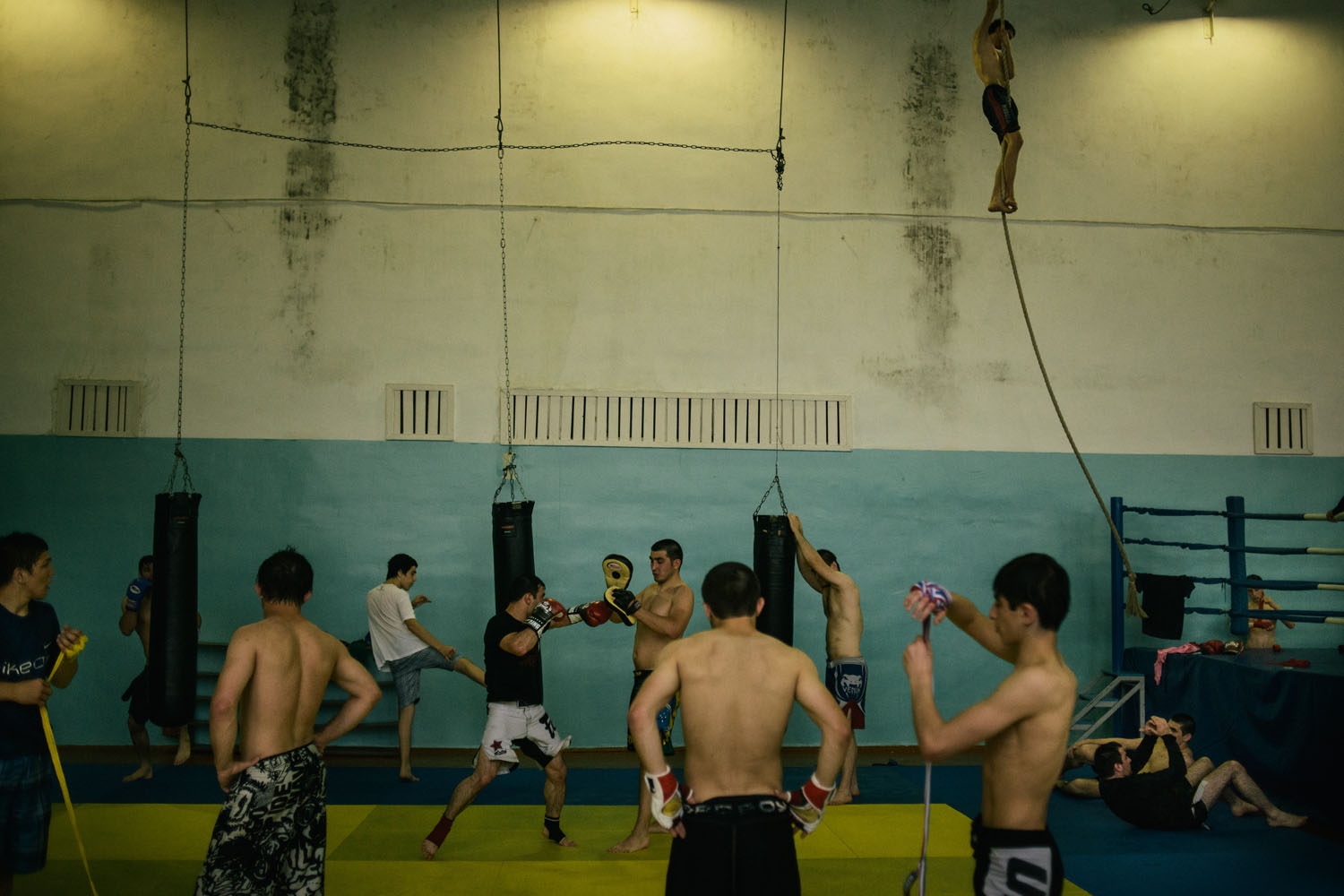 Dagestan youth train in  one of the box and wrestling school in Makhachkala on May 14, 2013.