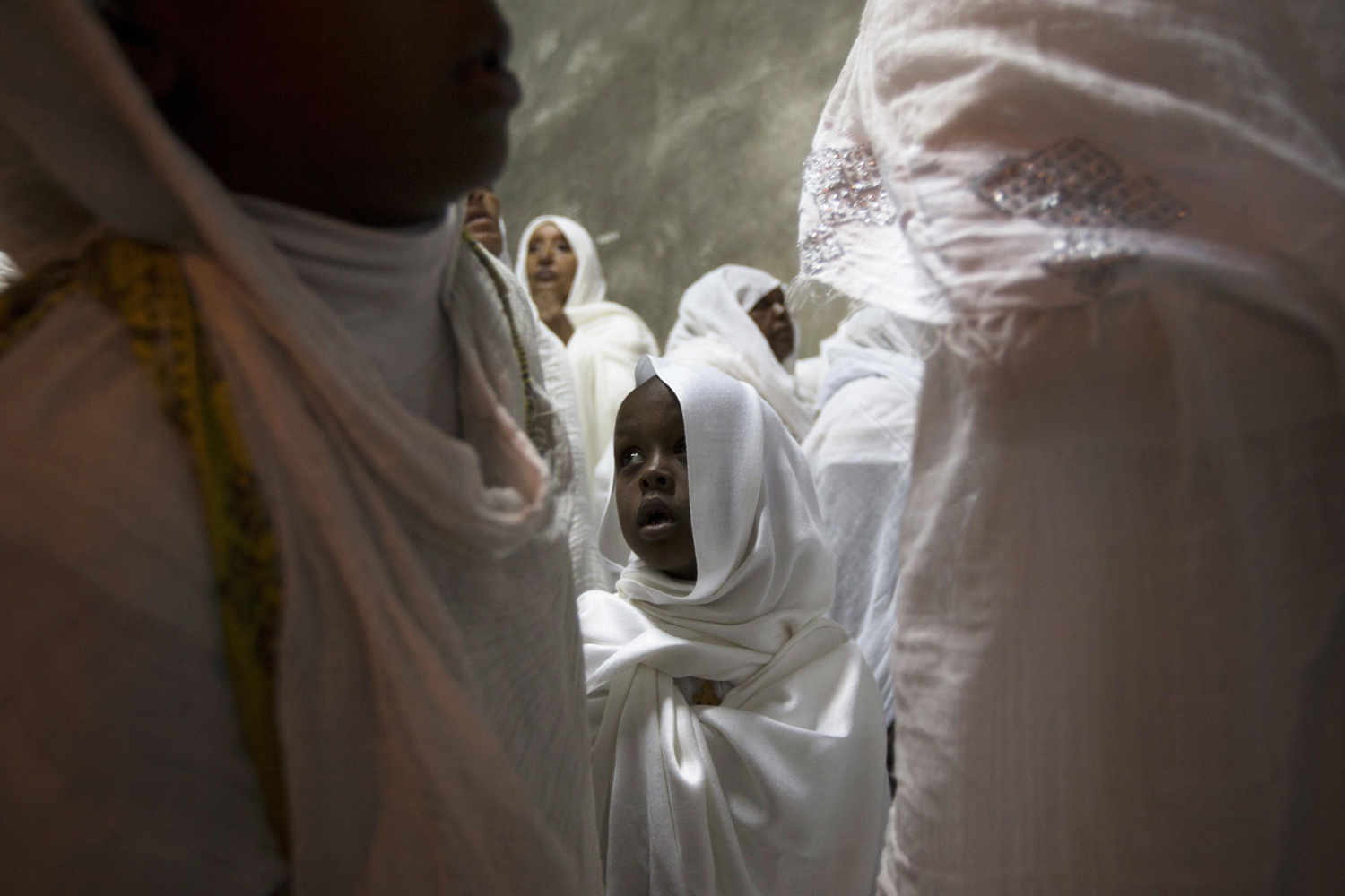 Ethiopian Orthodox worshippers attend the washing of the feet ceremony in Jerusalem's Old City