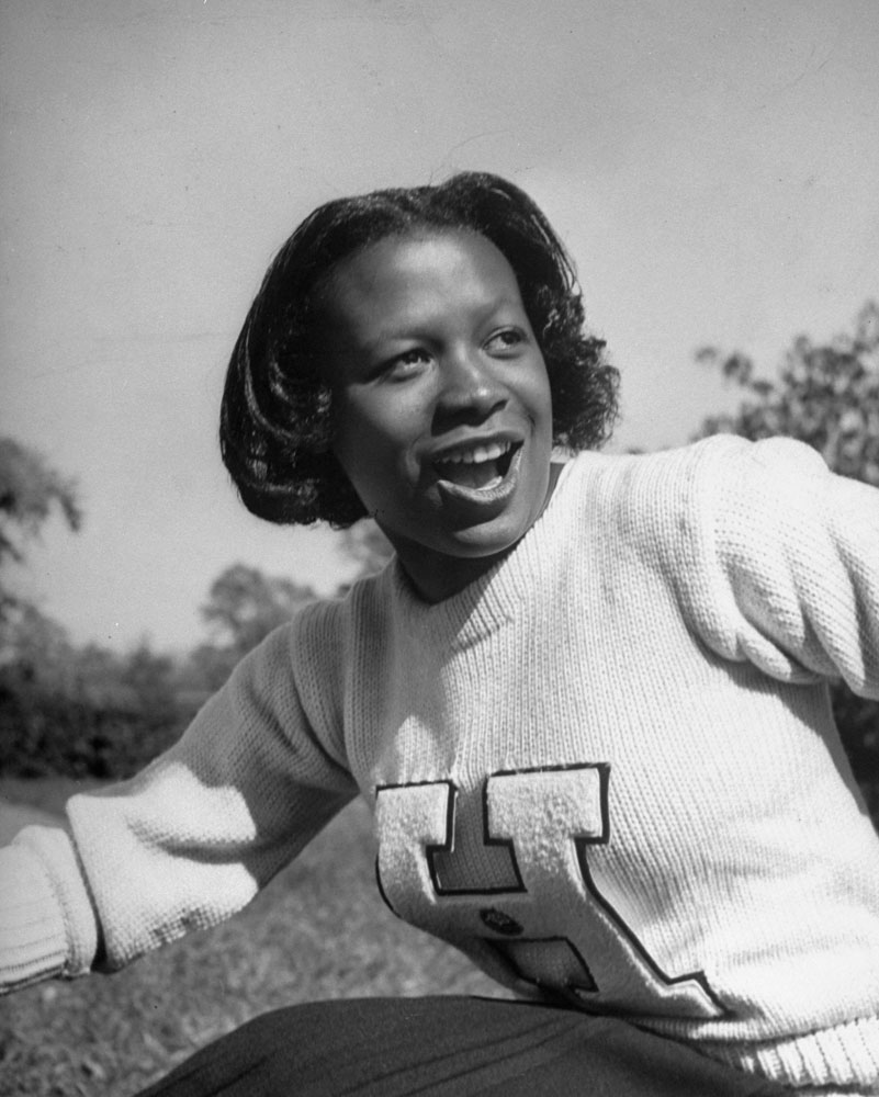 Howard University cheerleader Alfreda Young, 1948.