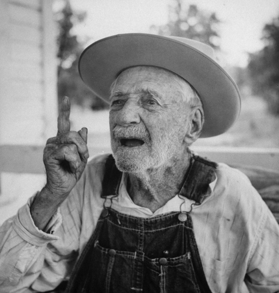 Alabaman William Lundy on his porch in 1956. Lundy claimed to have been born in 1848, which would have made him 108 in this picture; census records indicate that he was likely born in 1860. He died in 1957.