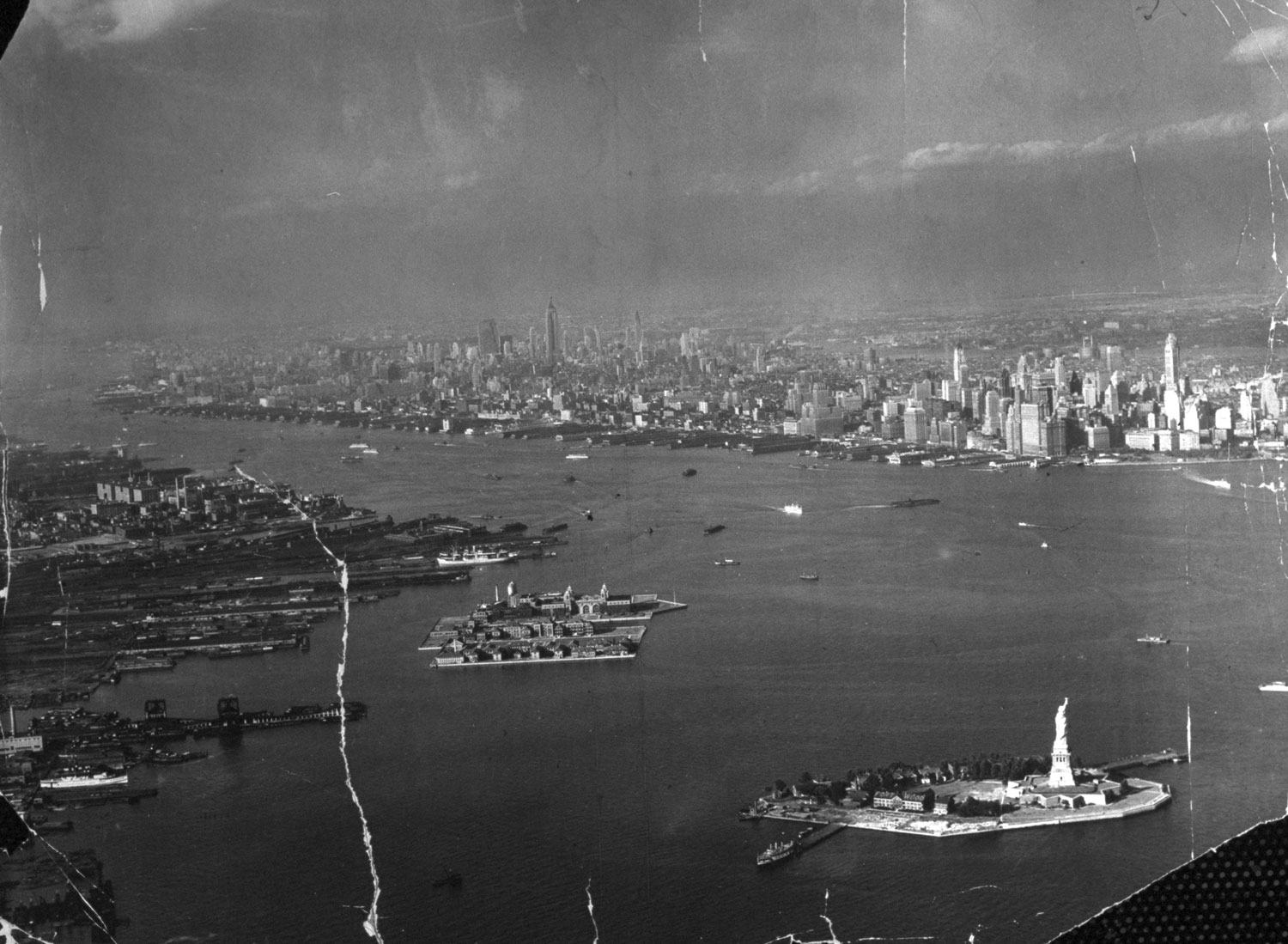 Statue of Liberty and New York Harbor, 1939.