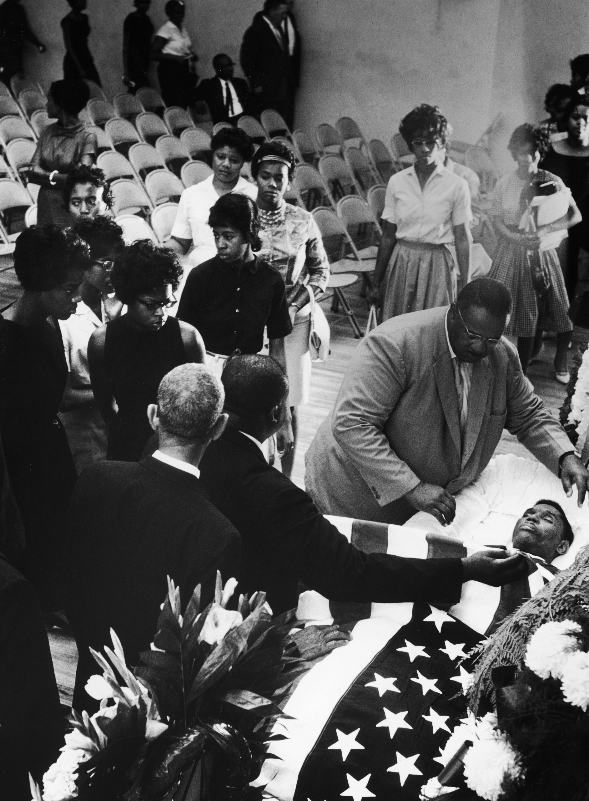 Mourners bid farewell to slain NAACP official Medgar Evers at his funeral, Jackson, Miss., June 15, 1963.