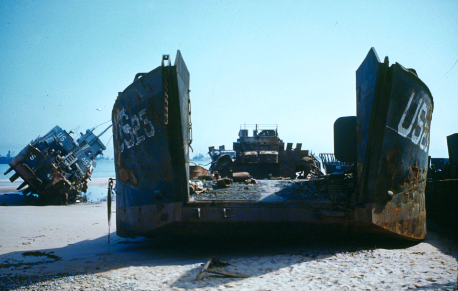 Beached shipping, Allied beachhead, Normandy, summer 944.