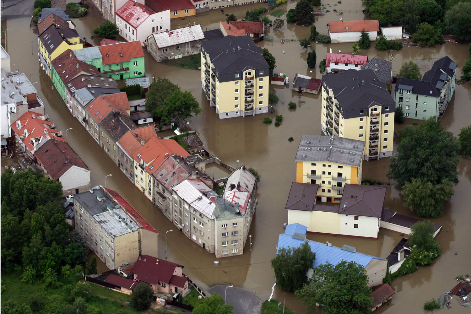 An aerial view shows the flooded city of Kralupy nad Vltavou