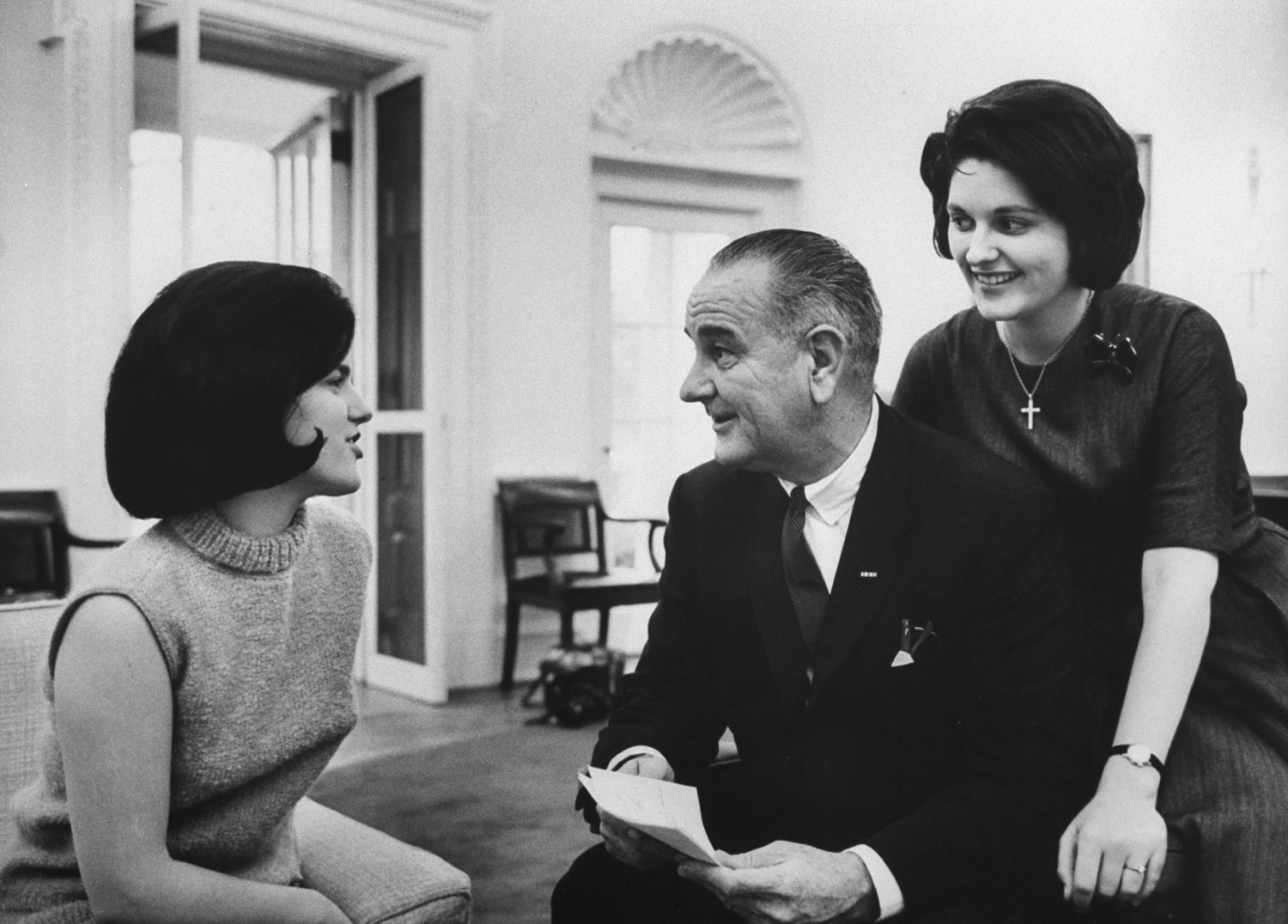 Lyndon Johnson with daughters Lucy and Lynda, 1964.