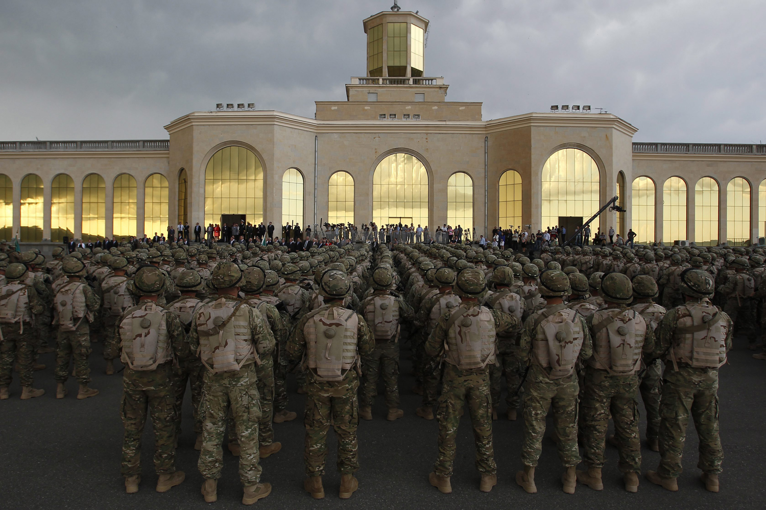 June 27, 2013. Georgian soldiers attend a farewell ceremony before leaving for Afghanistan in Tbilisi, Georgia.