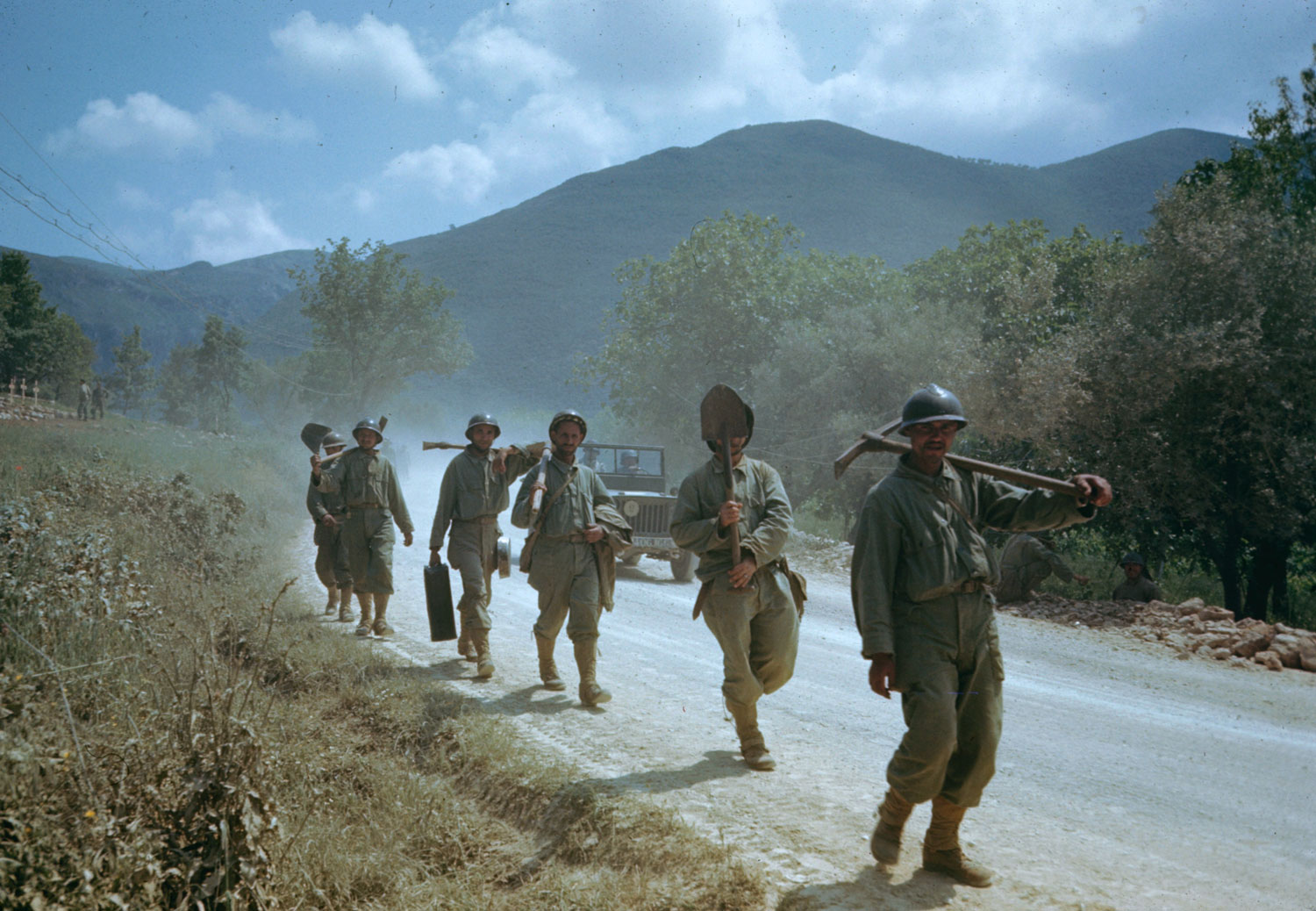 Troops in the Liri Valley, on the road to Rome, Italian Campaign, 1944.