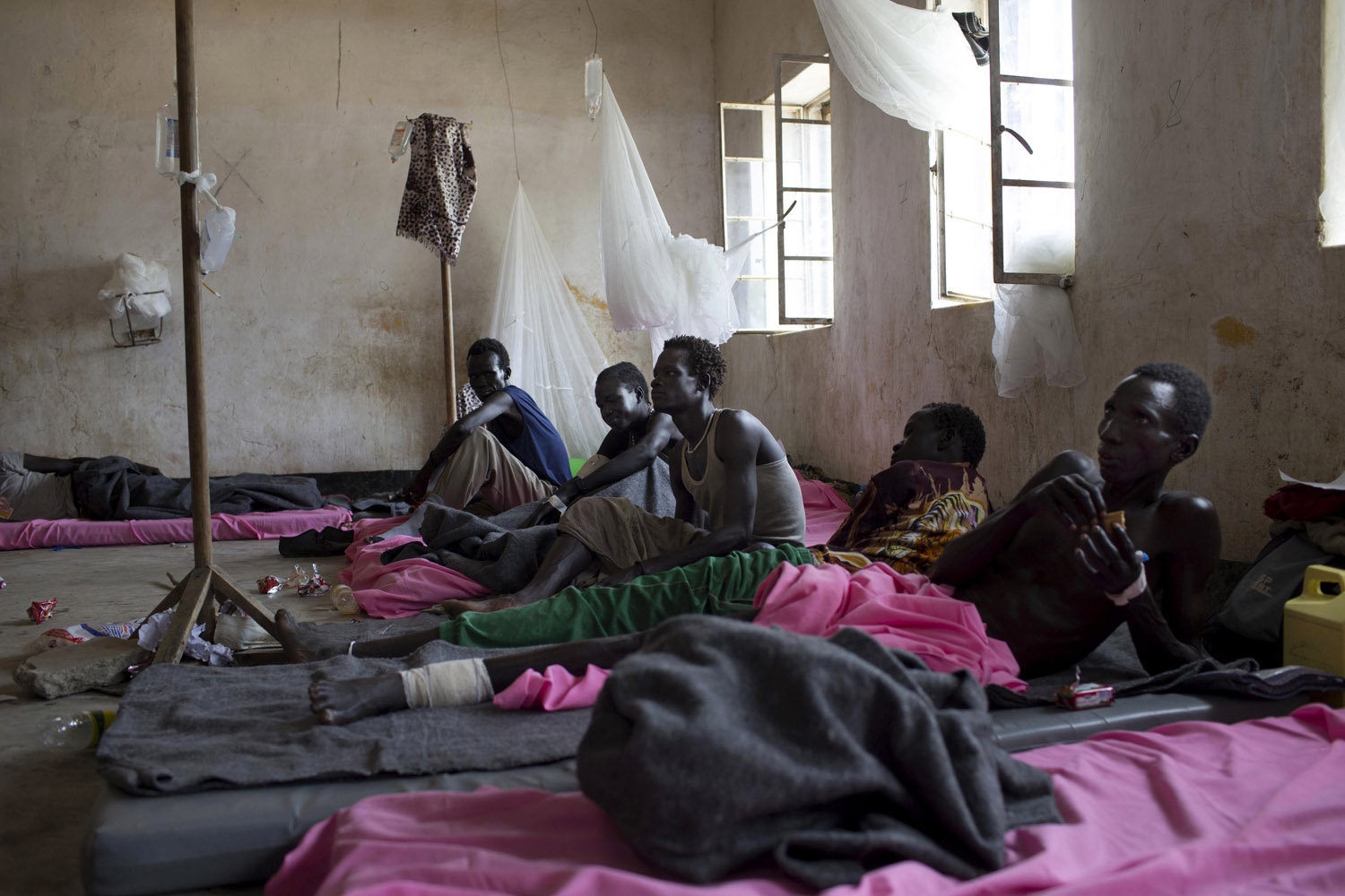 July 15, 2013. People wounded in tribal clashes are seen in Bor hospital, Jonglei state, South Sudan.