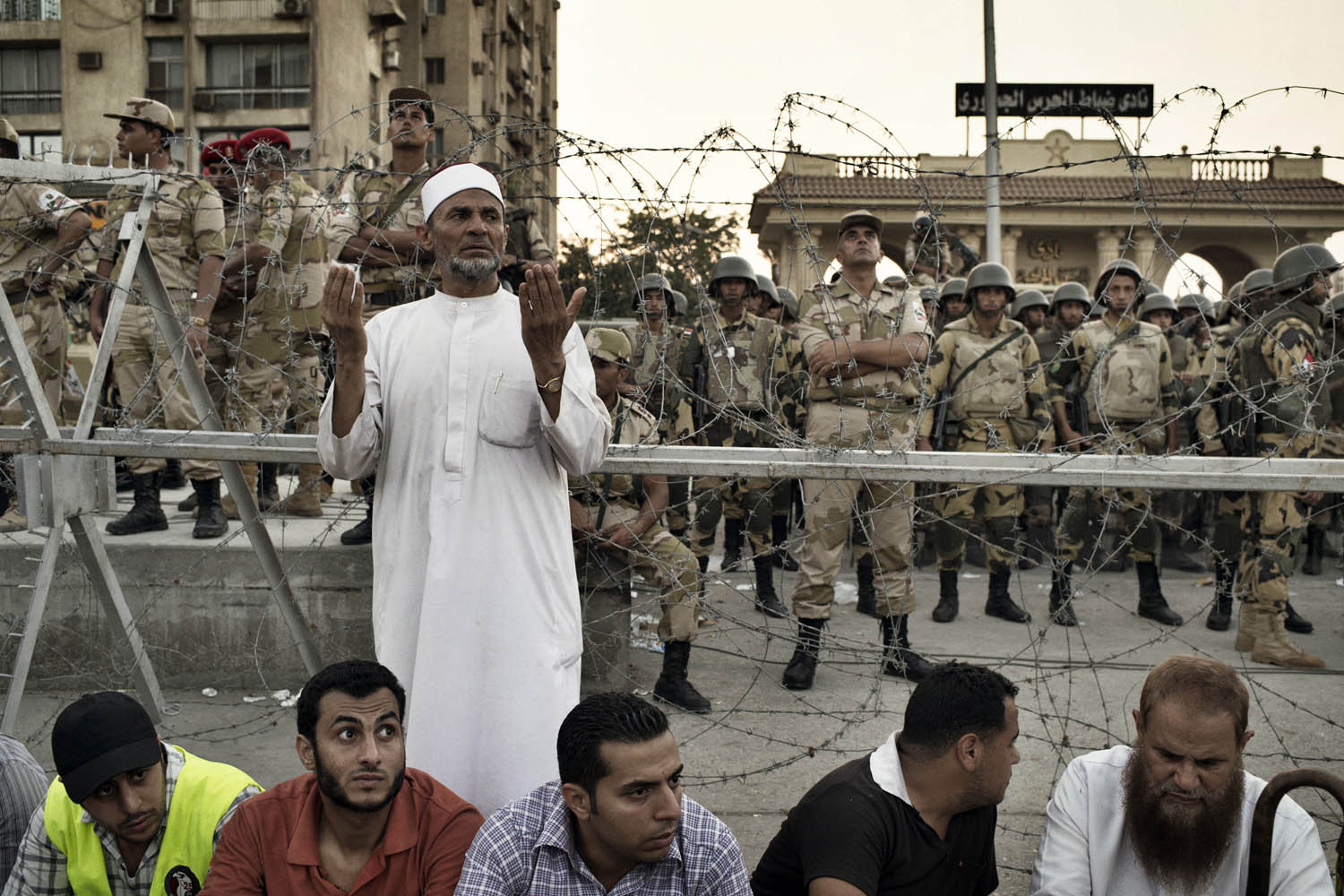 July 5, 2013. Pro-Morsi demonstrators gather outside the Republican Guard Barracks.