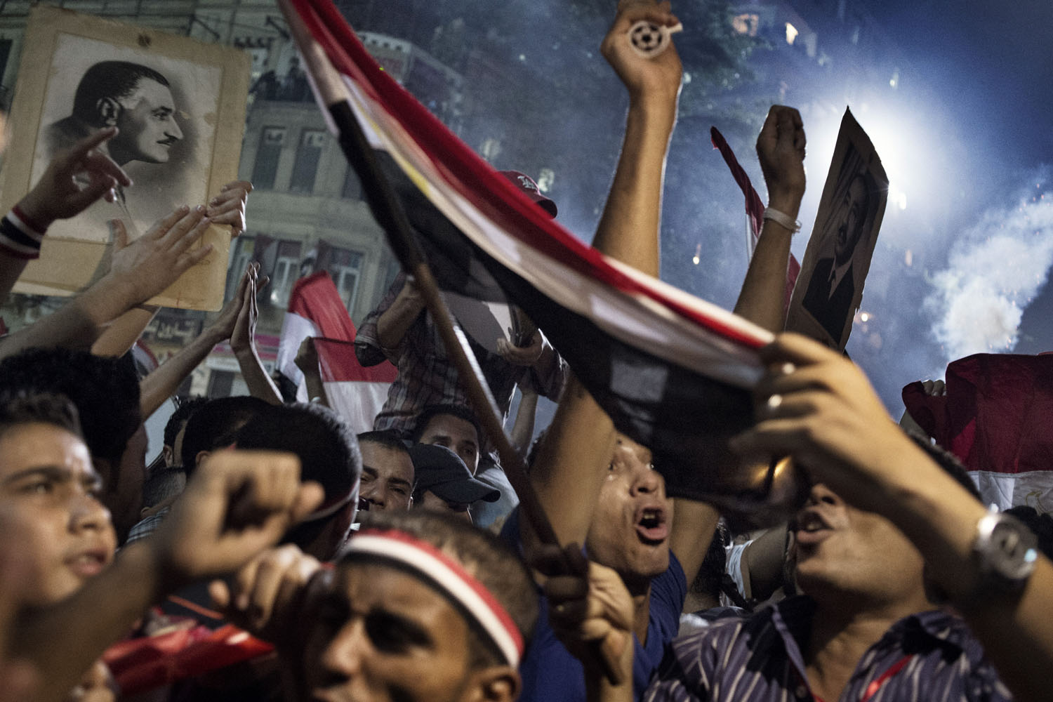 July 03 2013:
                              Opponents of Egypt's ousted President Mohammed Morsi celebrate and rally in Tahrir Square , Cairo, Egypt.