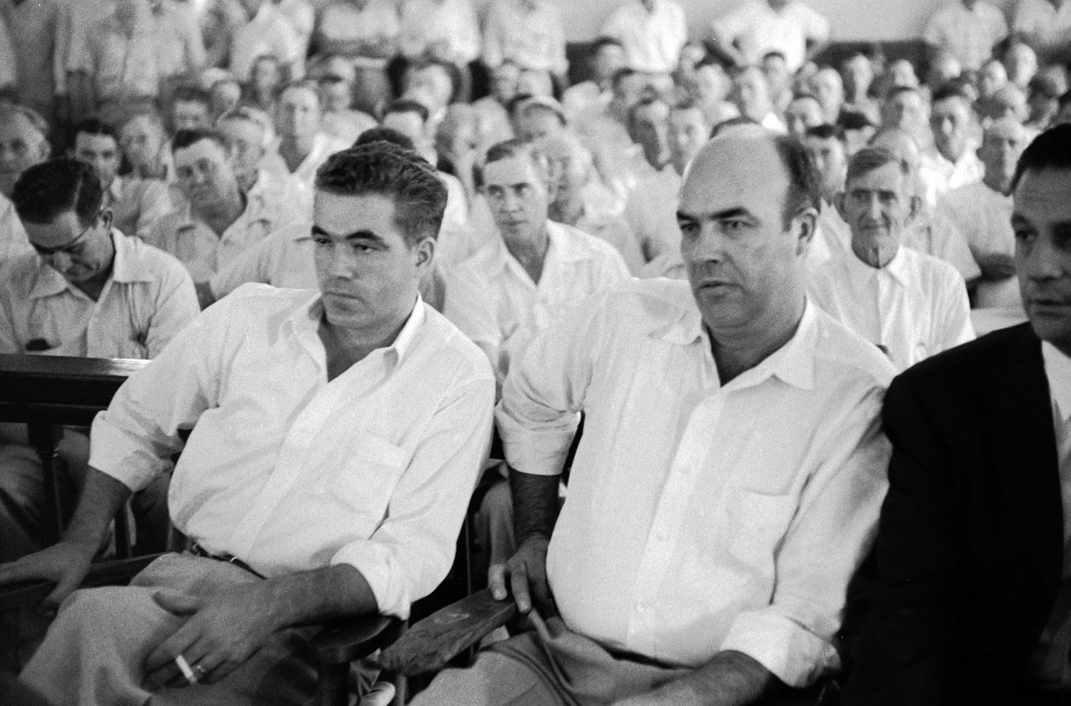 Defendants Roy Bryant, left, and J.W. Milam during their trial for the kidnapping and murder of Emmett Till.