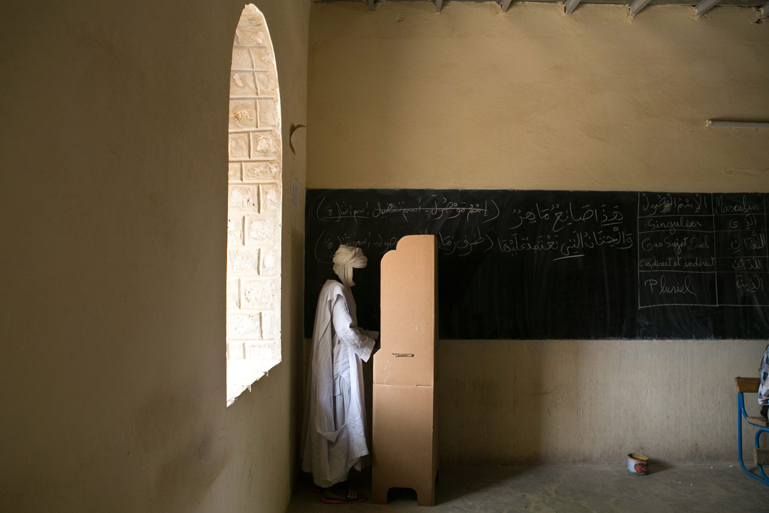 July 28, 2013. A Tuareg man casts his vote for Mali's next president in Timbuktu.