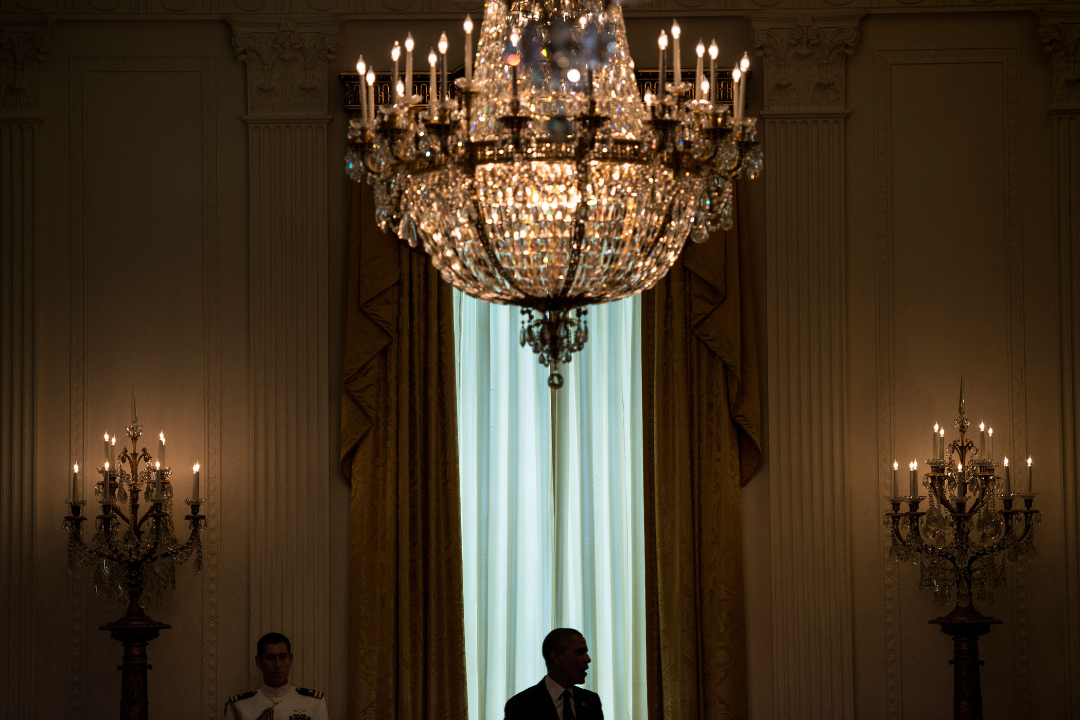 July 9, 2013. President Barack Obama greets guests during a kids' state dinner in the East Room Room of the White House.