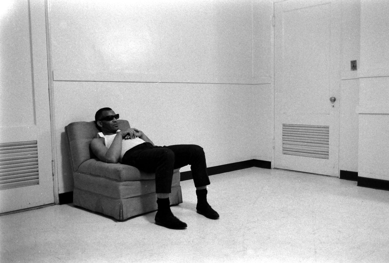 Ray Charles rests before a show, 1966.