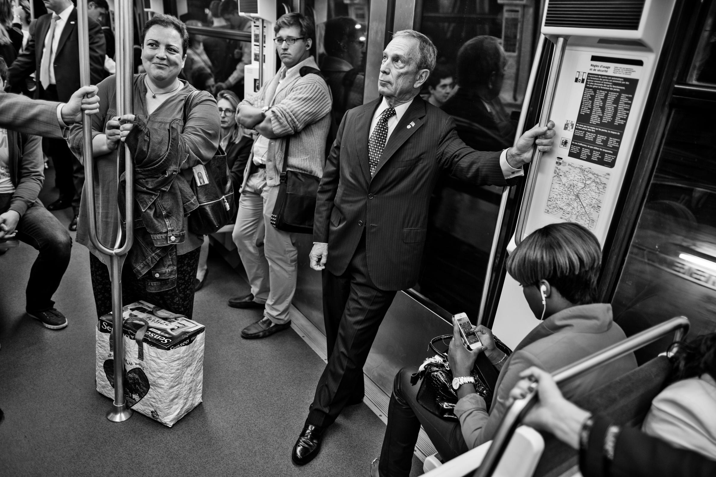 Paris, France - SEPTEMBER 23: Behind the scenes with New York Mayor Michael Bloomberg on the 23rd September 2013 in Paris, France.  Here Mayor Bloomberg takes the Paris metro back to his hotel after finishing up his meetings for the day. (Photos by Charles Ommanney/ Reportage by Getty Images)