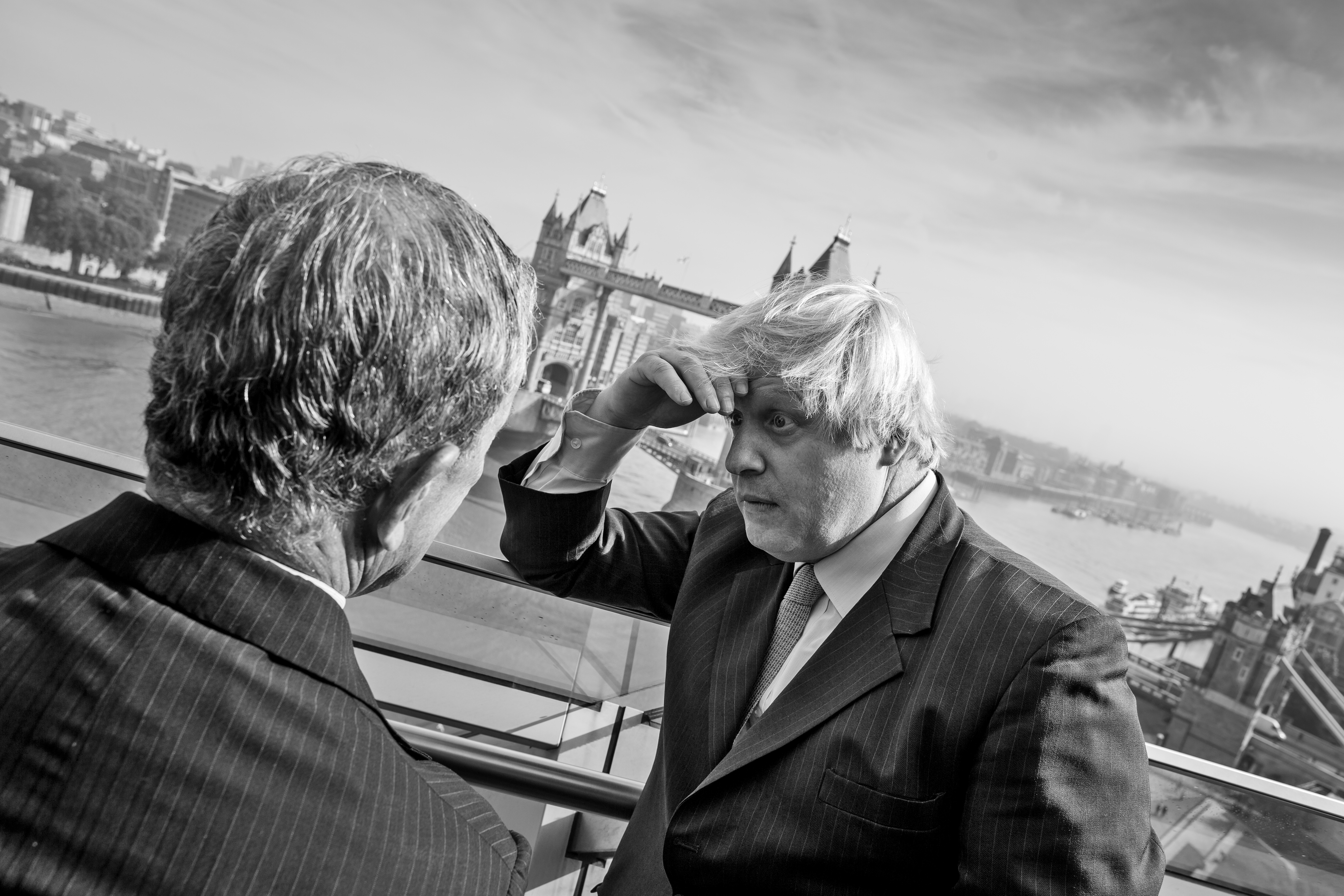 The two Mayors take in the skyline along London's Thames river.