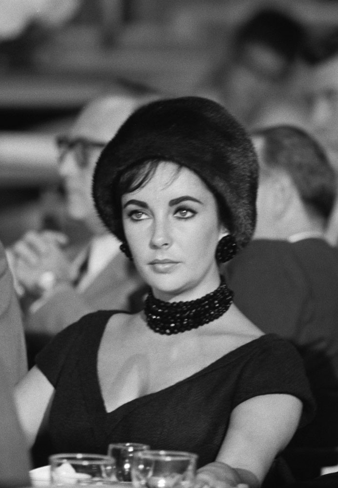 Elizabeth Taylor at a Hollywood luncheon to mark Soviet Premier Nikita Khrushchev's historic visit to the U.S., 1959.