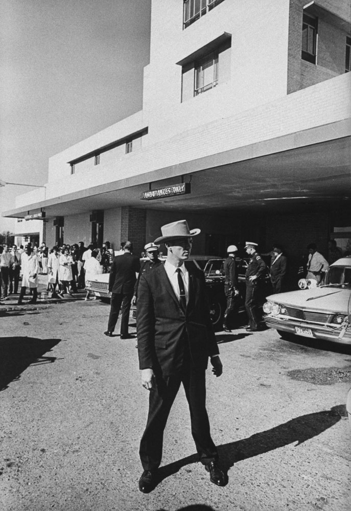 Outside Parkland Memorial Hospital, Dallas, Texas, Nov. 22, 1963, where JFK was pronounced dead at 1 p.m. in the afternoon, half an hour after being shot.