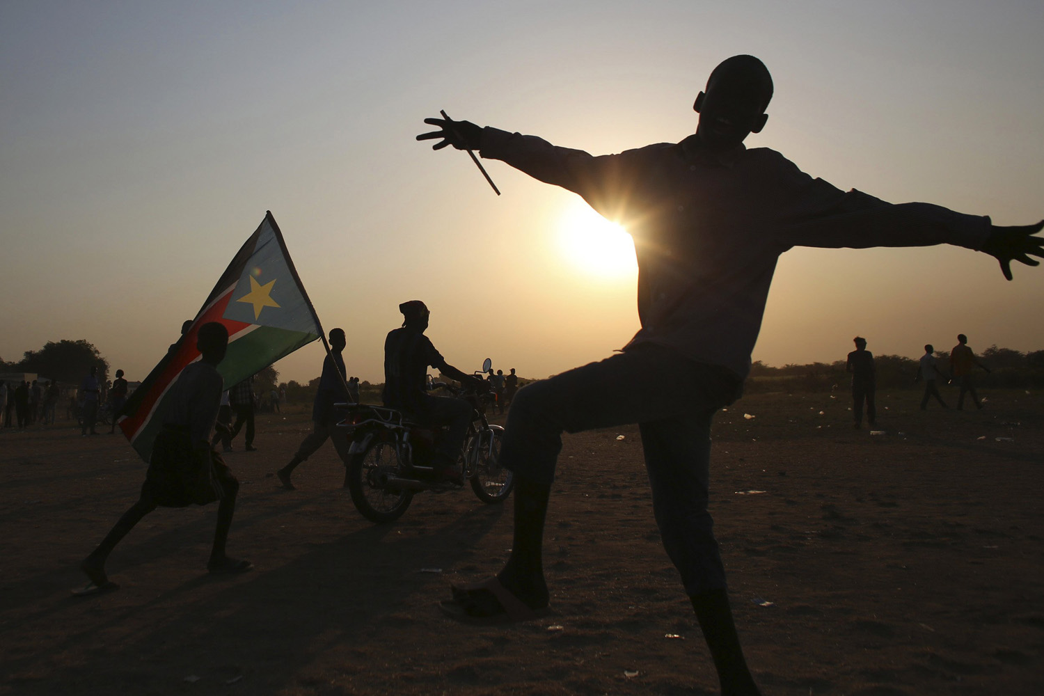 A man dances as he celebrates referendum results in Abyei