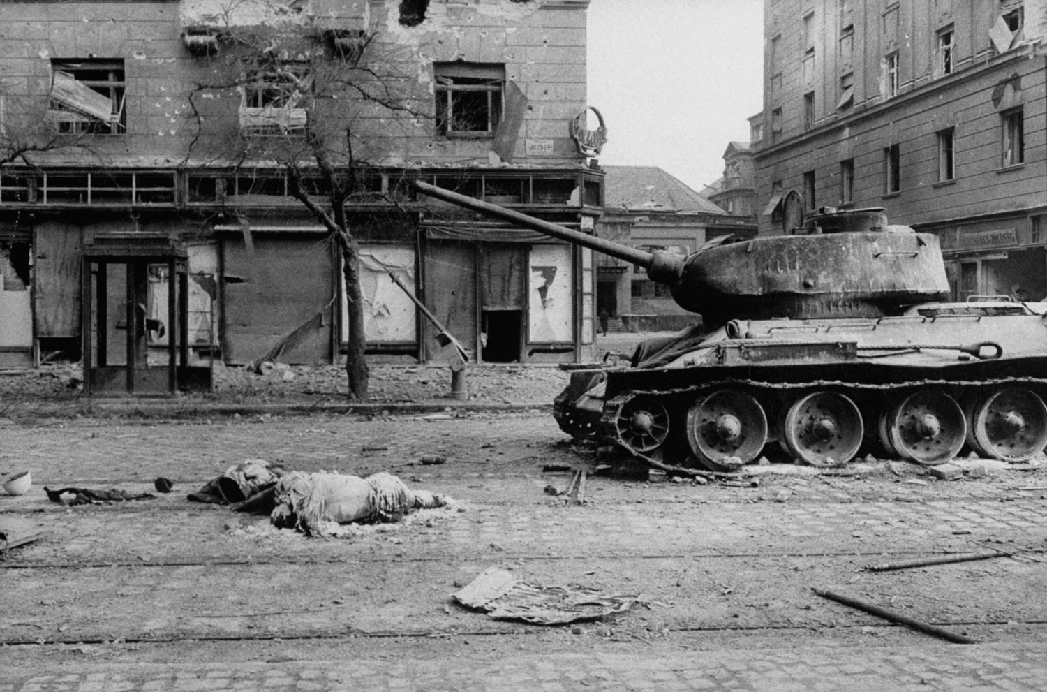 Death and destruction in the streets of Budapest, 1956.