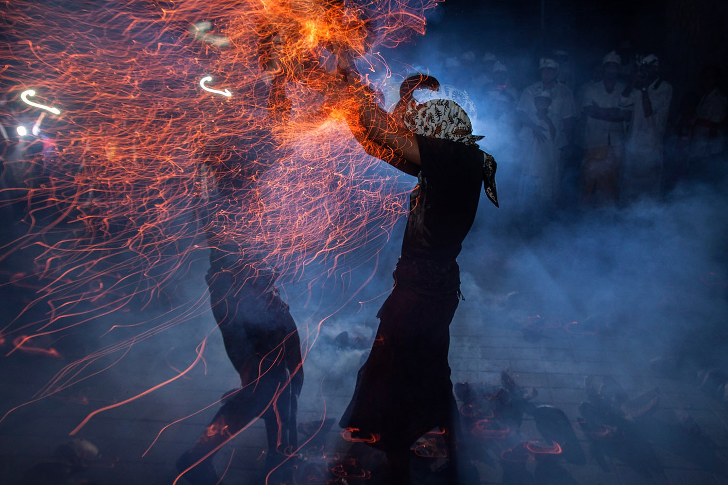 Oct. 19, 2013. Participants fight during fire war ceremony at Dalem Temple in Tuban, Kuta, Indonesia.