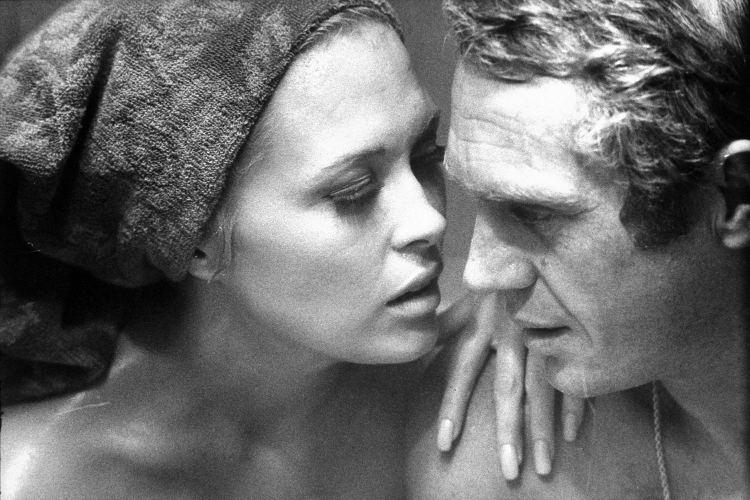 Faye Dunaway and Steve McQueen on the set of The Thomas Crown Affair, 1967.