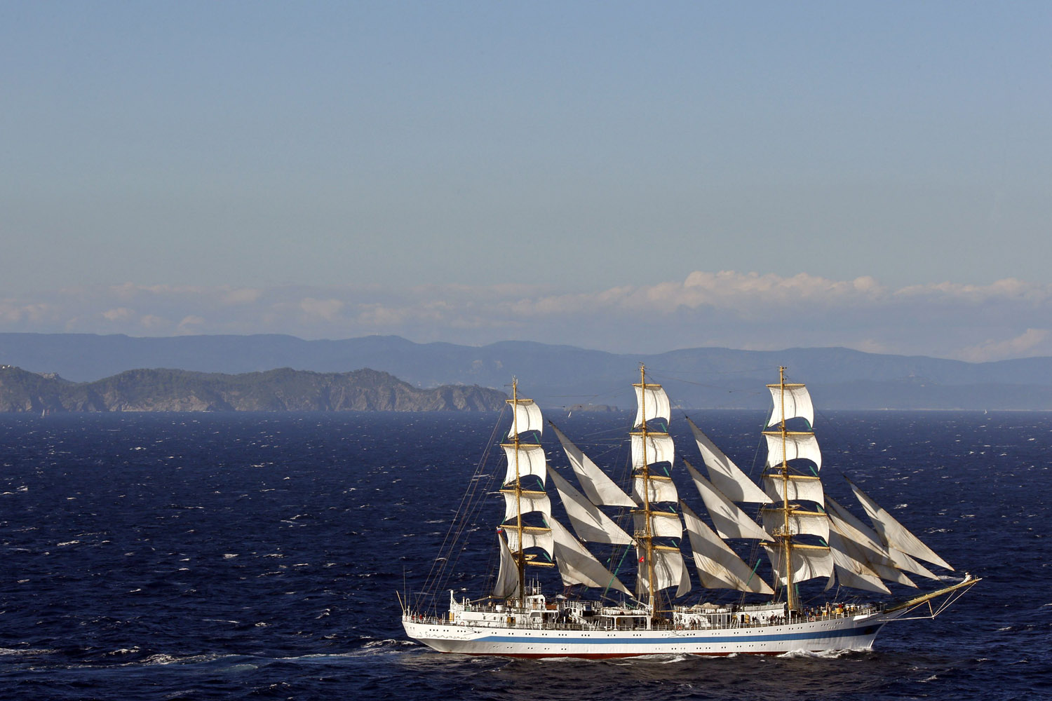 Sept. 30, 2013. Russian sailing ship 'Mir' participates in a parade for the Mediterranean Tall Ships regatta in Toulon, France.