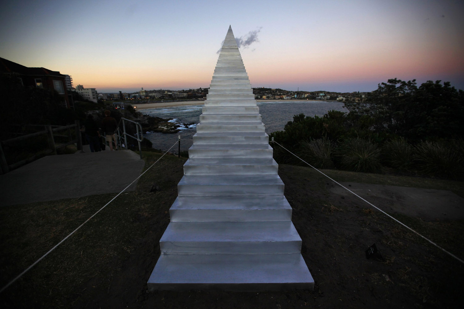 A sculpture by artist David McCracken titled 'diminish and ascend' can be seen as part of the "Sculpture by the Sea" exhibition at Sydney's Bondi Beach