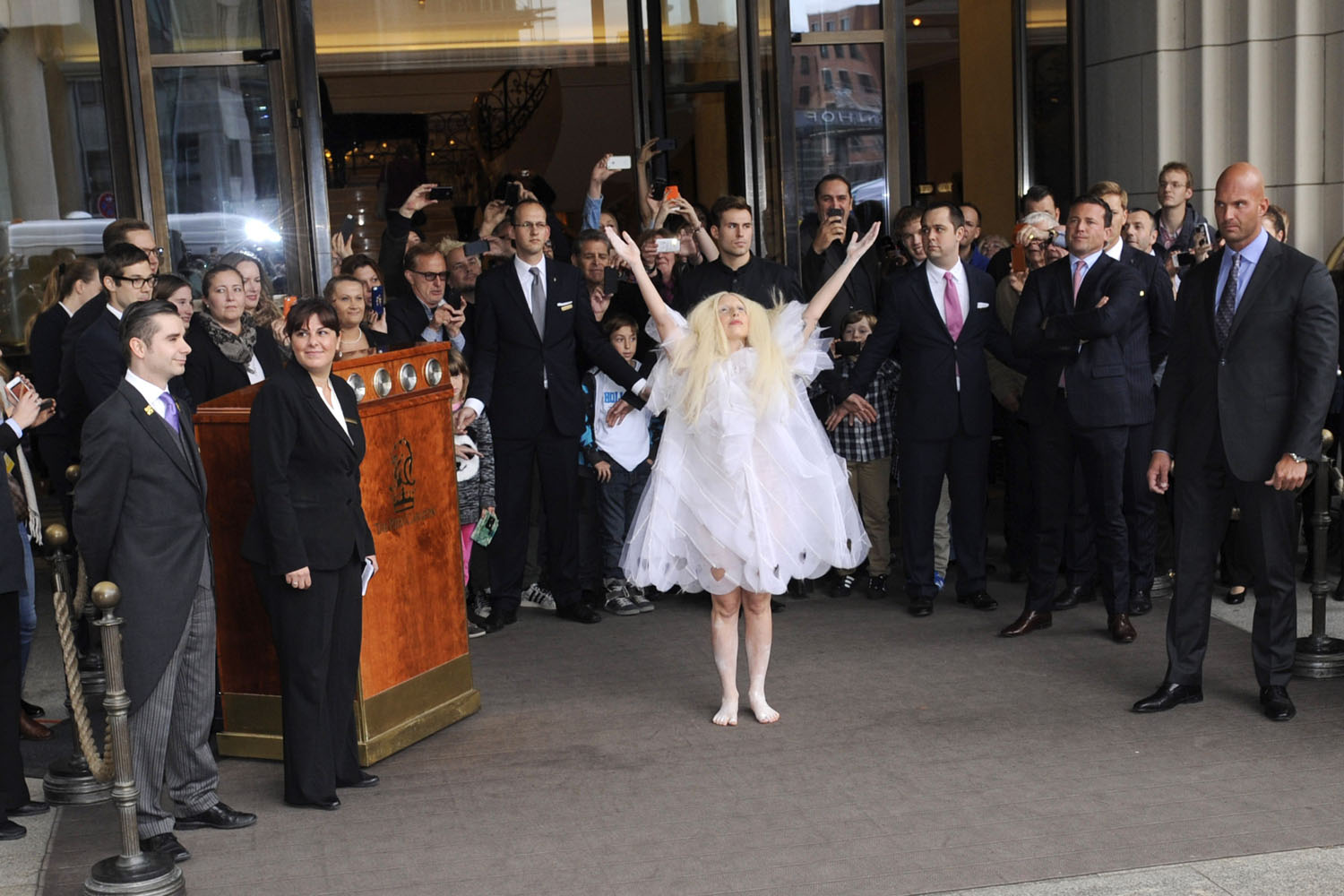 Oct. 25, 2013. Lady Gaga leaves the Ritz Carlton Hotel in Berlin.
