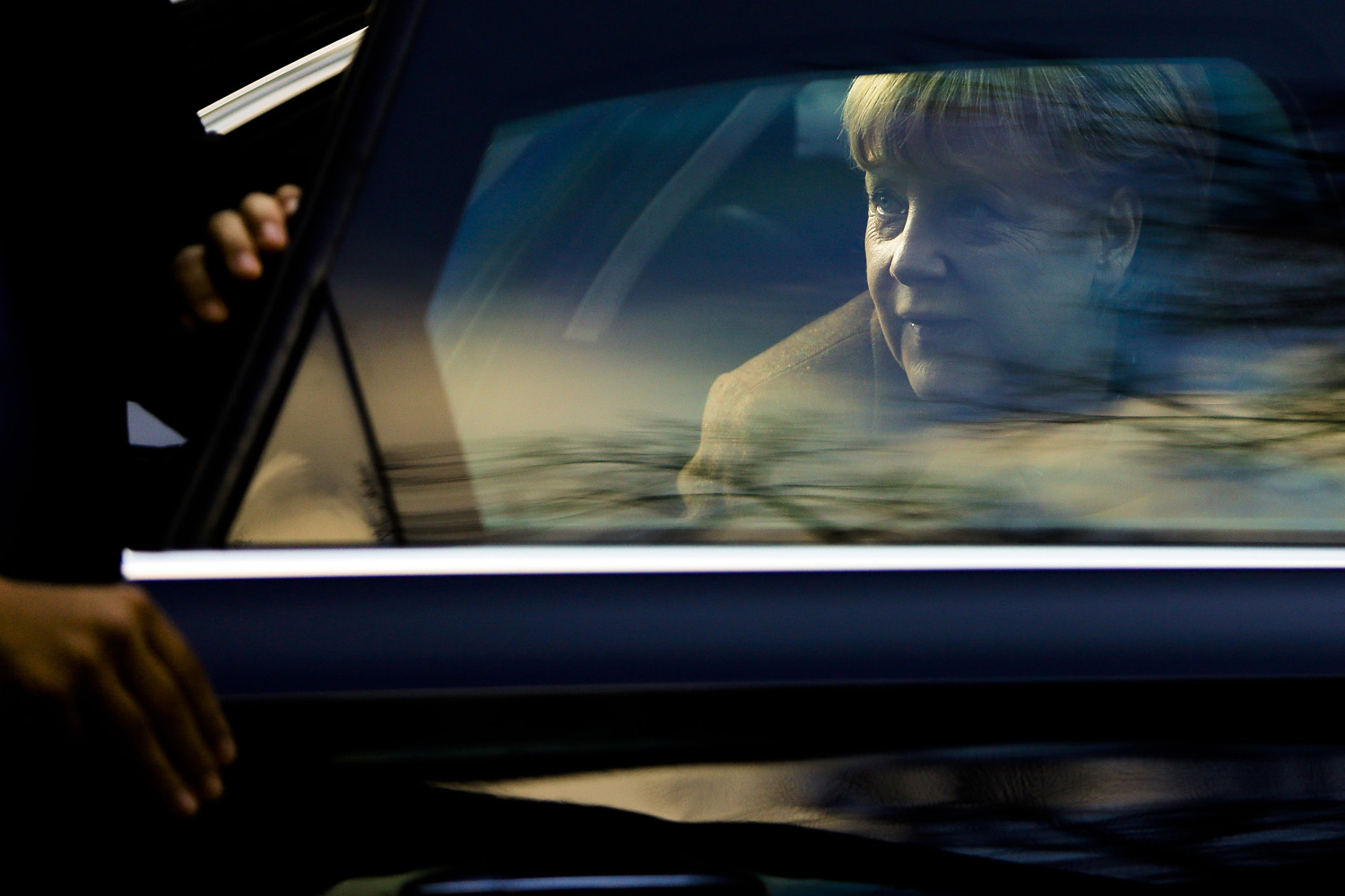 Oct. 30, 2013. The chairwoman of the Christian Democratic Union  Party, CDU, German Chancellor Angela Merkel arrives at the Social Democratic Party's, SPD, headquarters for coalition talks in Berlin.