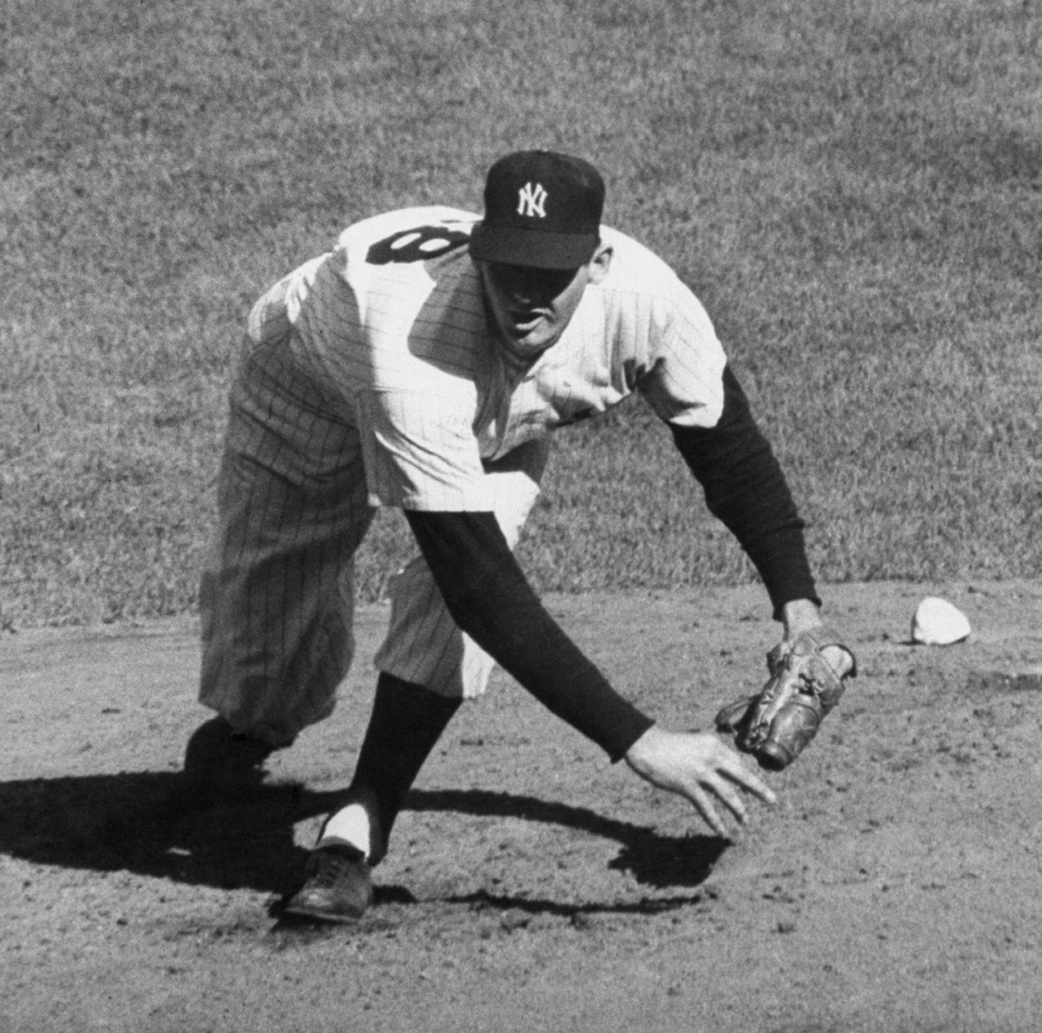 Don Larsen pitching at Yankee Stadium during his World Series perfect game against the Dodgers, Oct. 8, 1956.