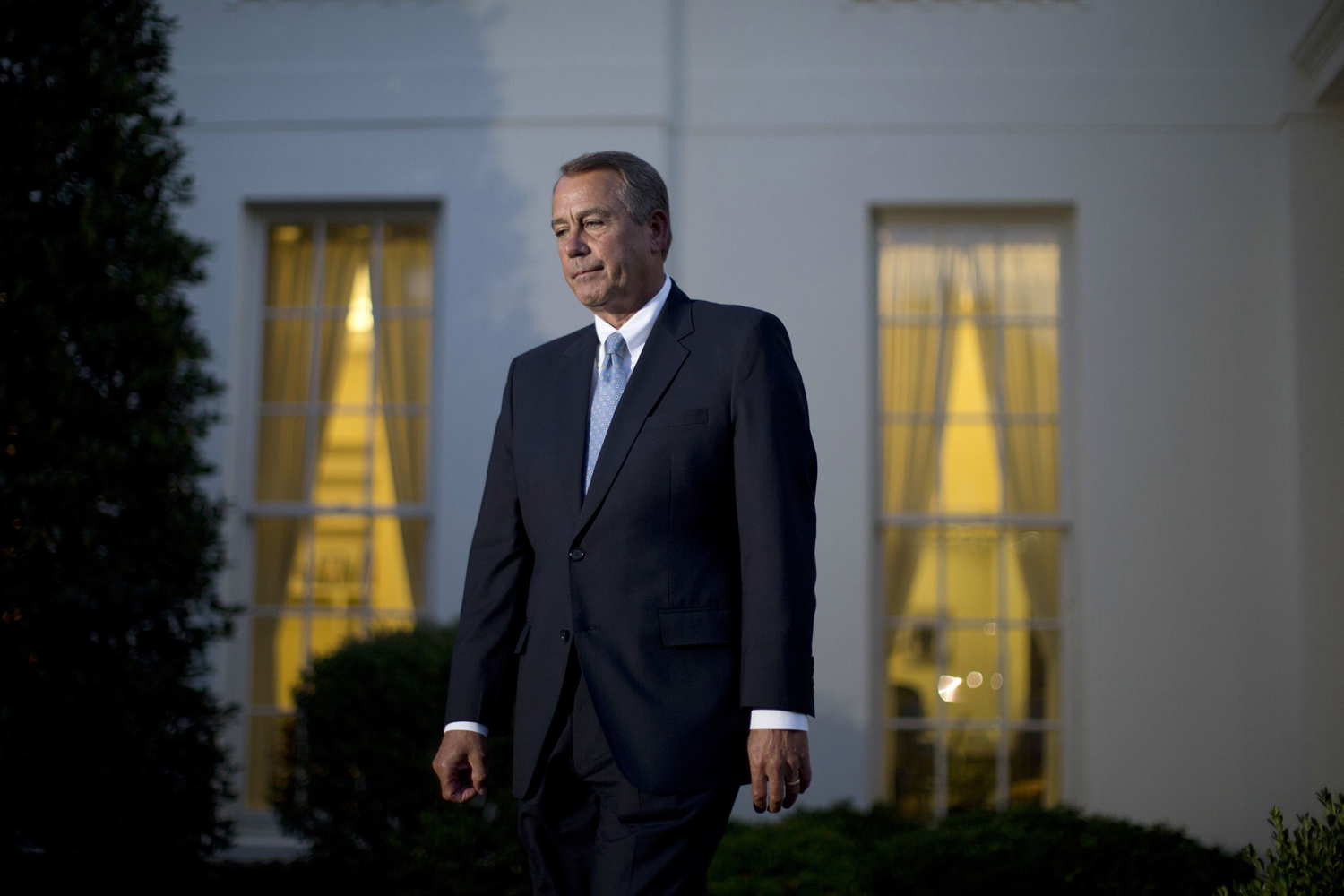 Oct. 2, 2013. U.S. House Speaker John Boehner (R-OH) walks from a meeting with U.S. President Barack Obama, House Minority Leader Nancy Pelosi (D-CA), Senate Majority Leader Harry Reid (D-NV) and Senate Minority Leader Mitch McConnell (R-KY) outside the West Wing of the White House in Washington.