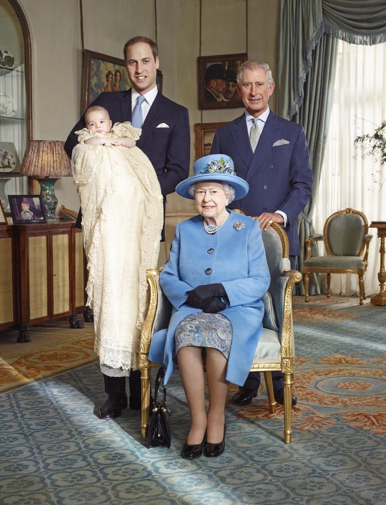 Oct. 23, 2013. The official portrait for the christening of Prince George Alexander Louis of Cambridge, photographed in The Morning Room at Clarence House in London.