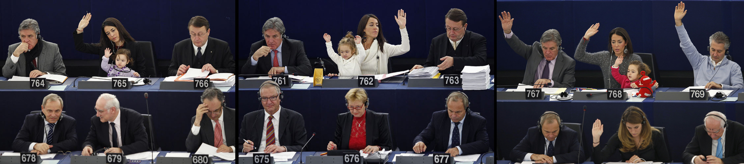 Italy's Member of the European Parliament Ronzulli takes part with her daughter in a voting session at the European Parliament in Strasbourg